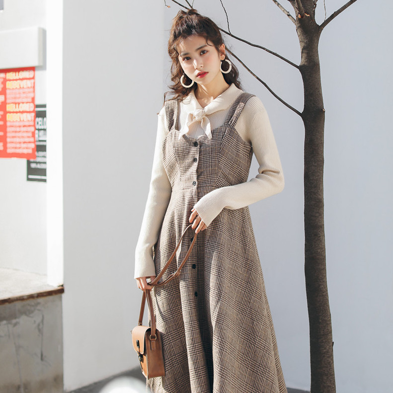 グレンチェック サロペット ジャンパースカート オールインワン ミモレ