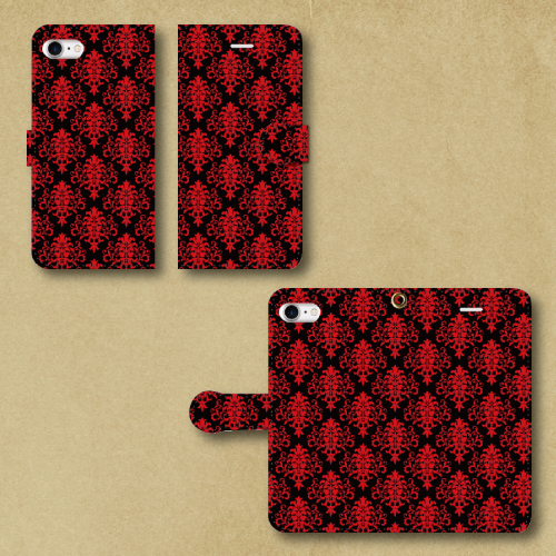 ダマスク柄 赤 黒 Iphoneスマホケース 手帳型ケース Dezagoods Retro