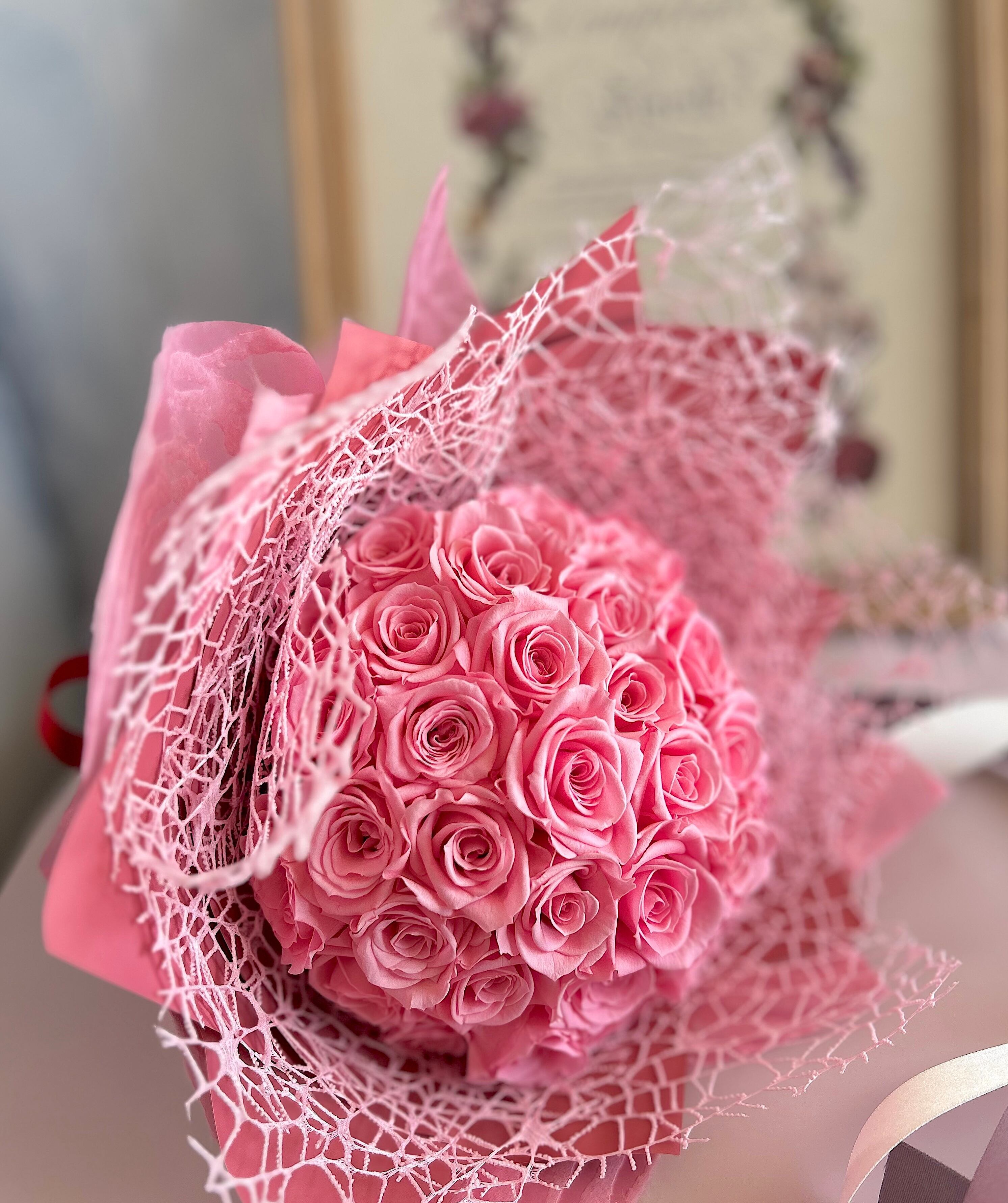 プロポーズ　ピンクのばら40本・花束（プリザーブドフラワー長期保存）（宅配便可）