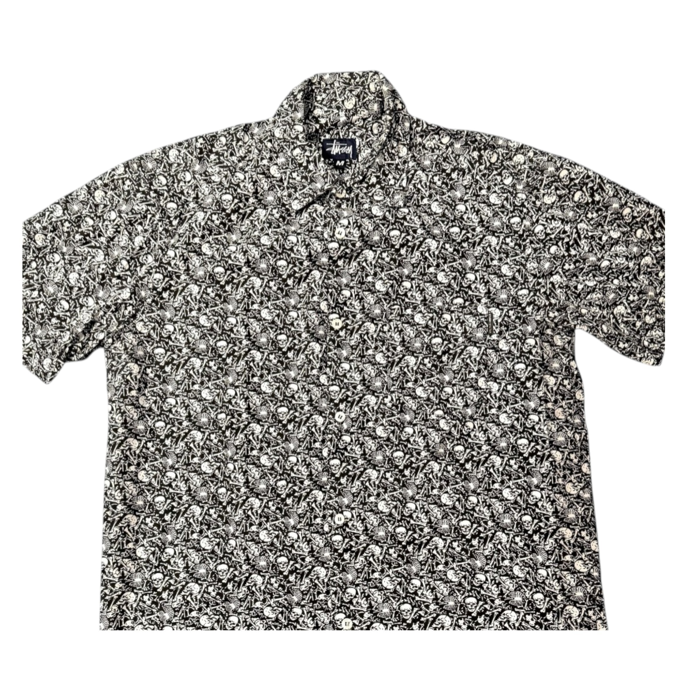 【STUSSY】ステューシー オールドステューシー 総柄スカル シャツ SKULL & BONE PRINT S/S SHIRT M