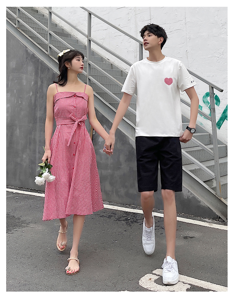 ギンガムチェック キャミソール ワンピース 09 メンズtシャツ カップル ペアルック リンクコーデ カジュアル お揃い デート 夫婦 親子 カップルのリンクコーデ専門店 Pair Cele ペアセレ