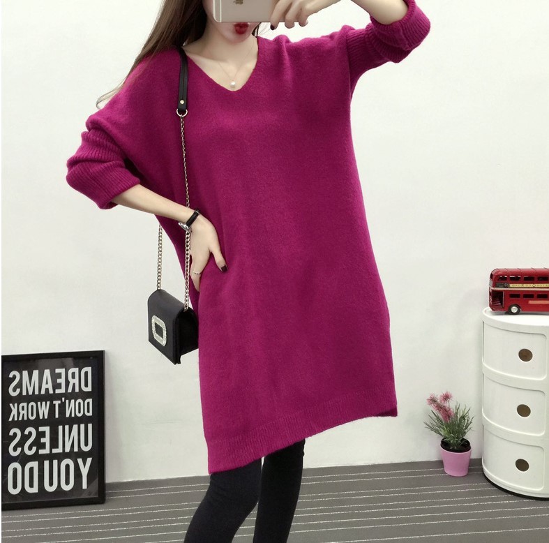 ニットワンピース Vネック プチプラ ロングニット ロング丈 大きめサイズ ドロップショルダー リブ 韓国 冬 Mme4119 Dress Bird