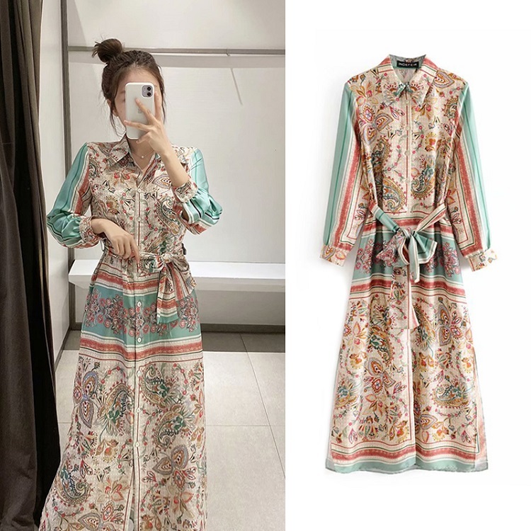 ワンピース ワンピ 通販ワンピース レディース 女性用 長袖 ロング マキシ ペイズリー柄 ペイズリー フロントボタン ウエストマーク ベルト リボン オフィス 通勤 通学 デート 普段着 デイリー 食事会 お出かけ 人気 おすすめ トレンド お洒落 売れ筋 春秋 秋 個性的
