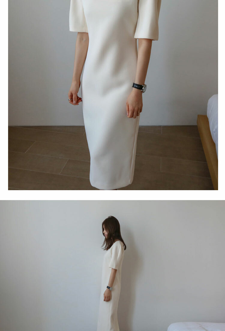 送料無料 ワンピース ホワイト スリム 無地 ミドルウェスト シフォン 18夏 Op 001sn ワンピースコーデのお店 Flower Silhouette