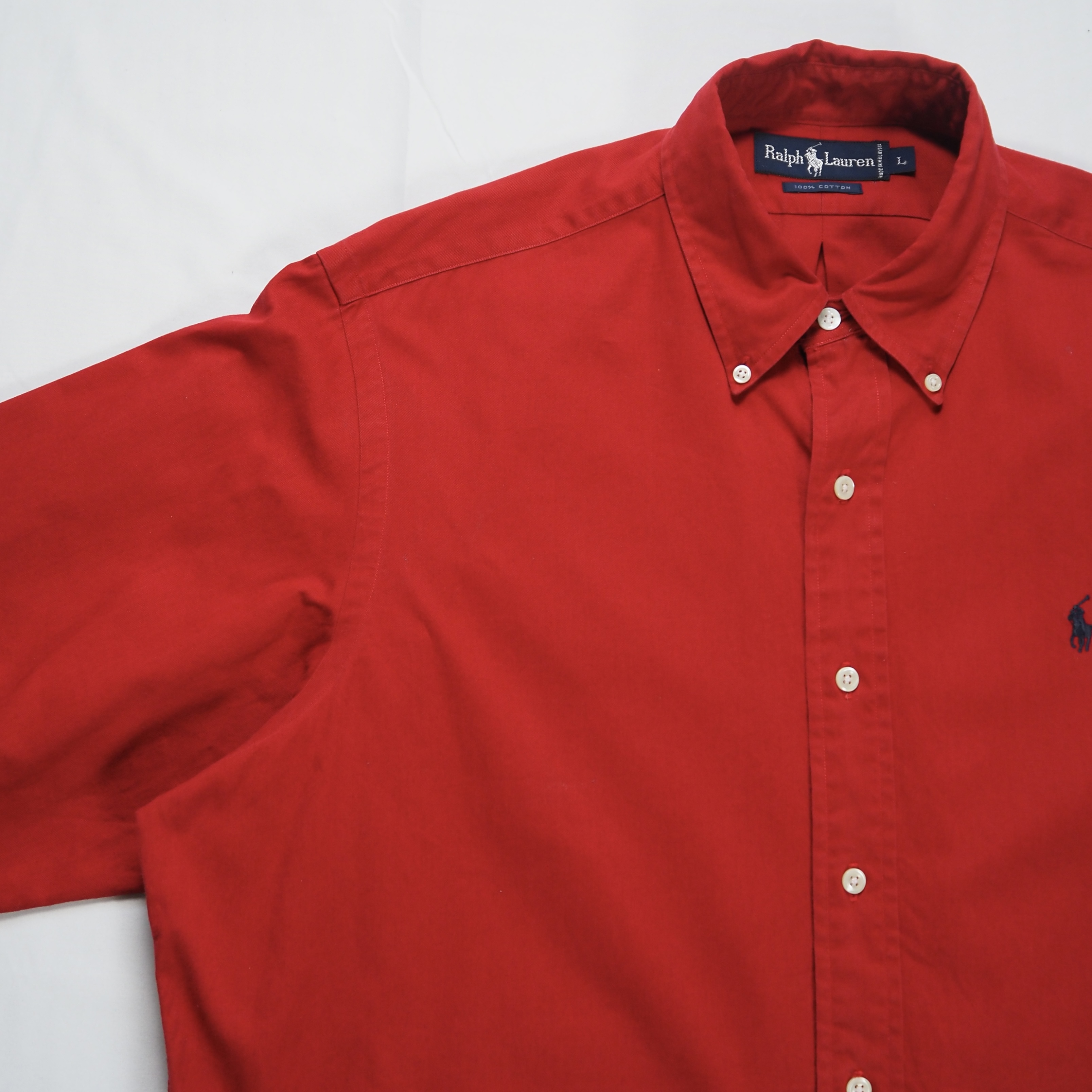 90’s Ralph Lauren Cotton Shirt ワインレッド L の画像 6
