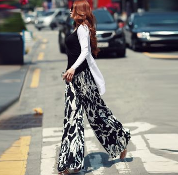 ロングガウチョパンツ ボタニカル柄 花柄 パンツ フレアパンツ