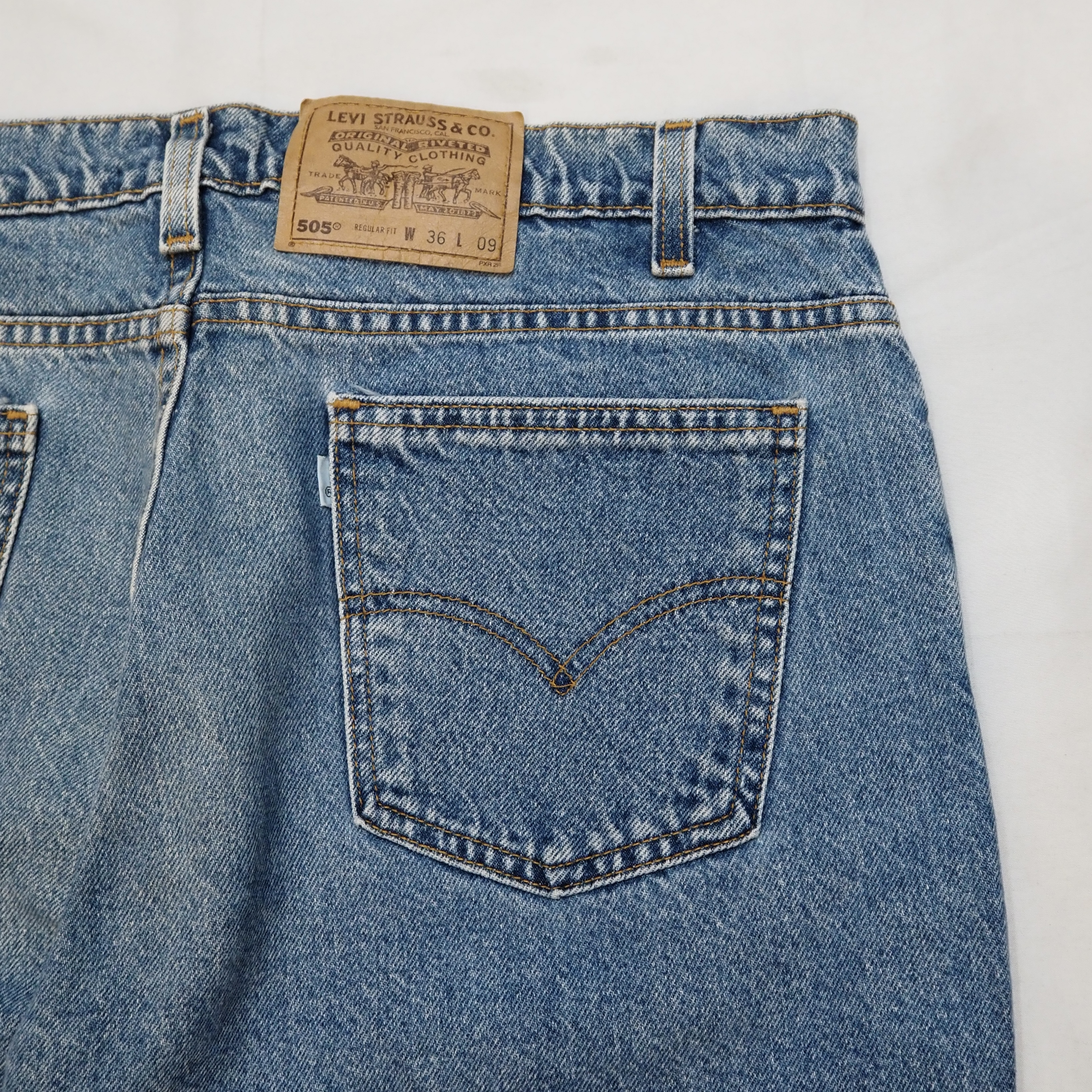 90S Levi’s 505 Blue Denim Shorts Size 36 の画像 8