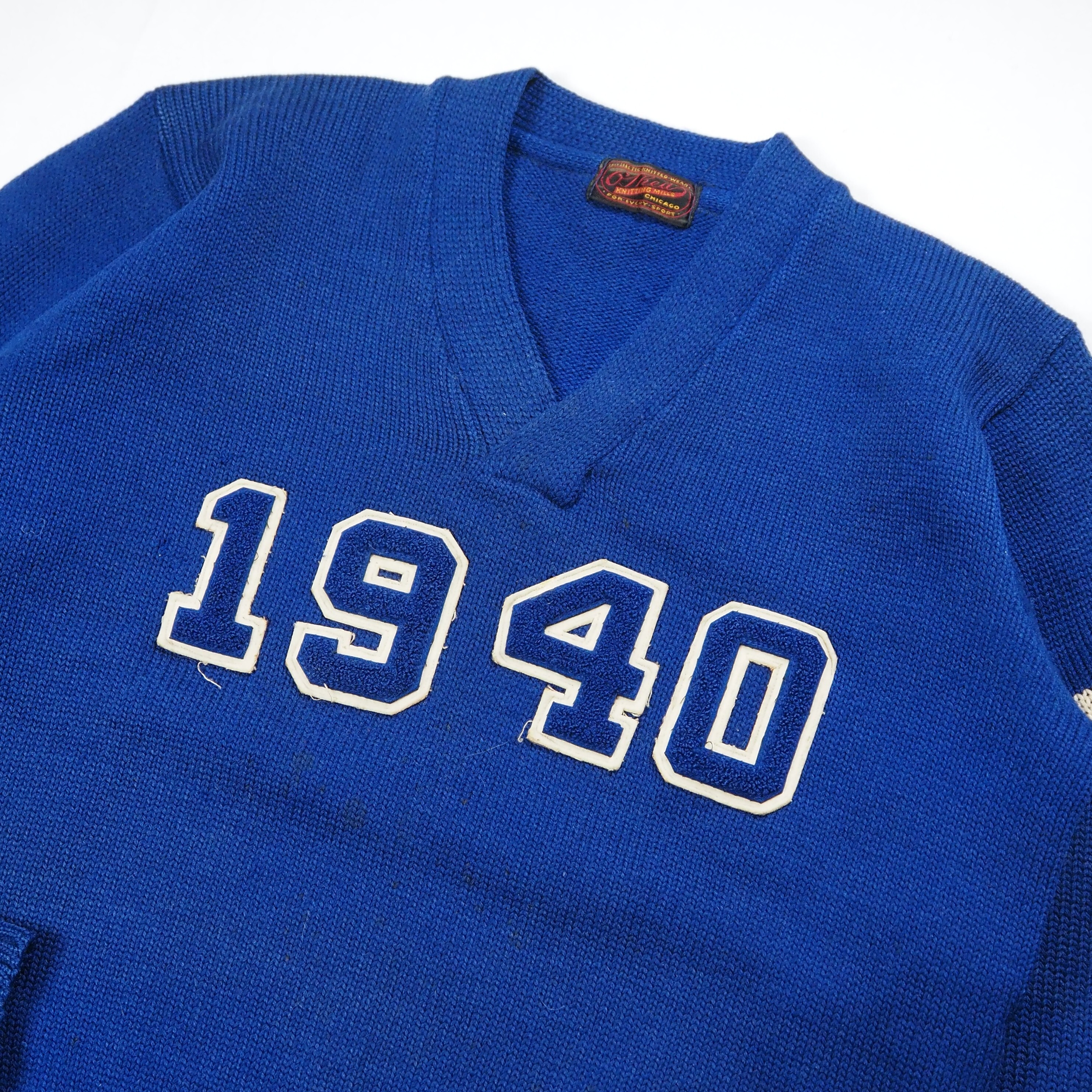 【9/23 20:00入荷】40's ウールニット ブルー×ホワイト の画像 3