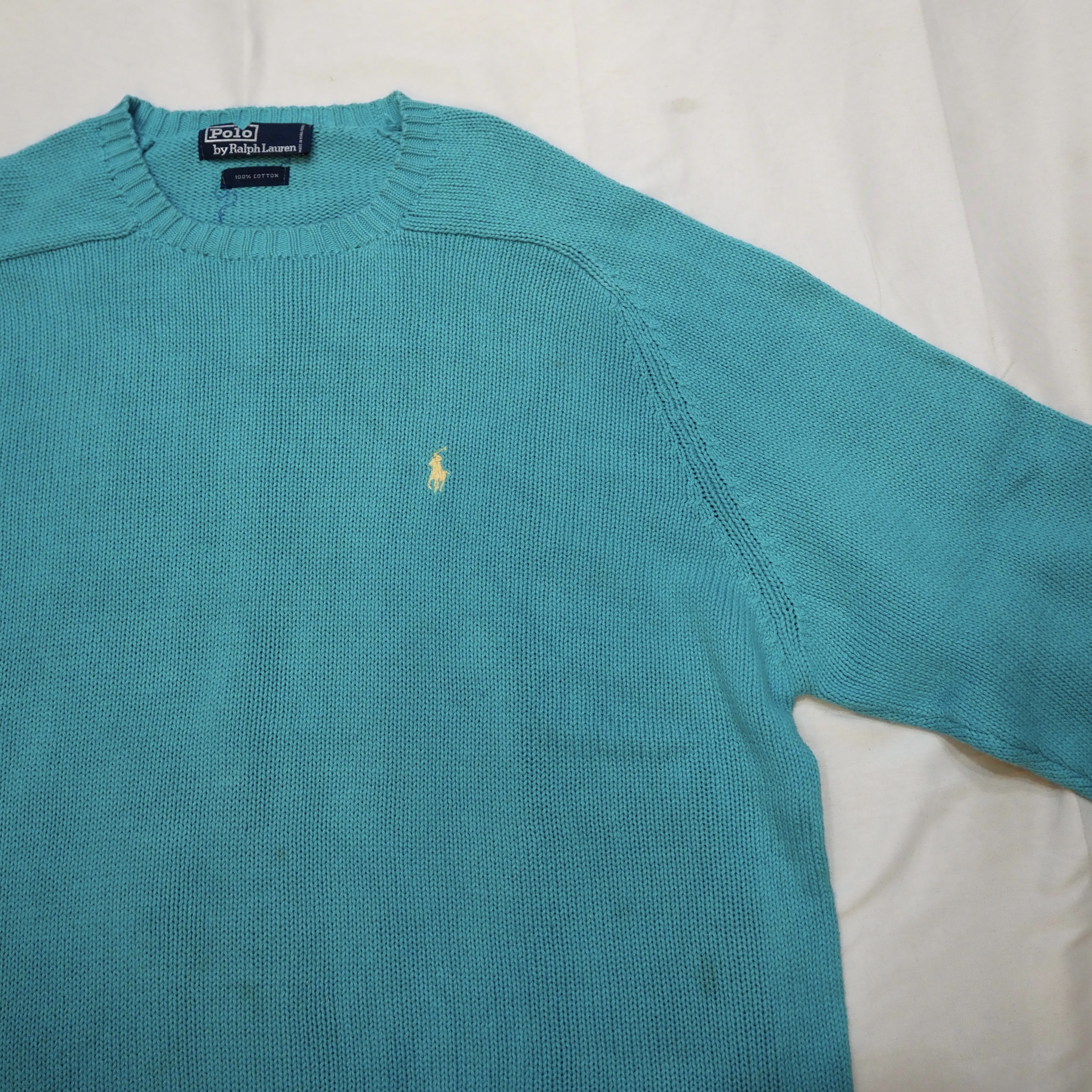 90’s Ralph Lauren コットンニット ティファニーブルー の画像 3
