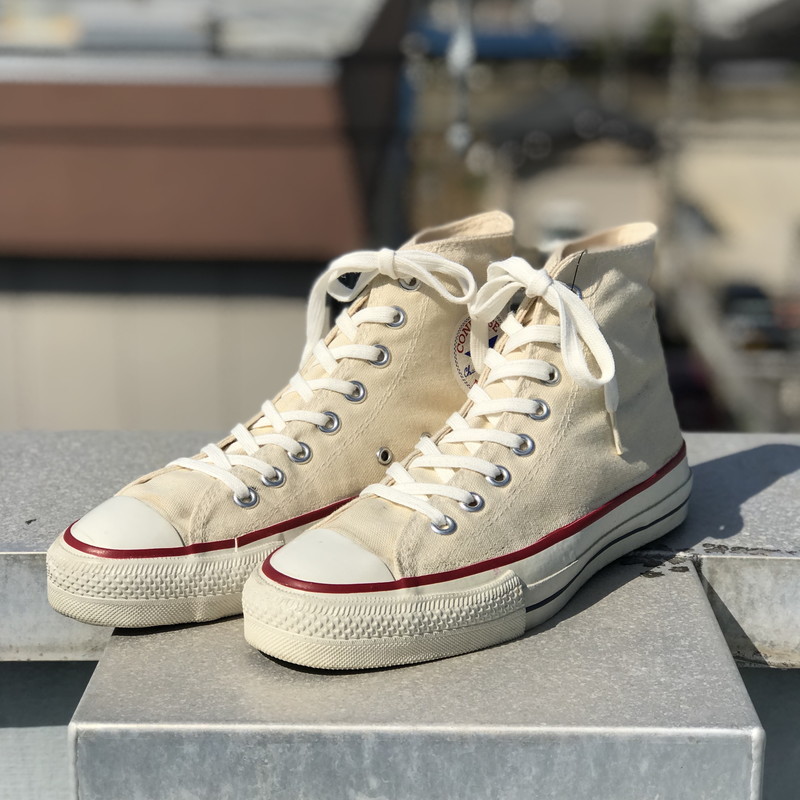 80's CONVERSE コンバース ALL STAR HI オールスターハイ 生成 白 オフホワイト 青枠 USA製 美品 US7.5