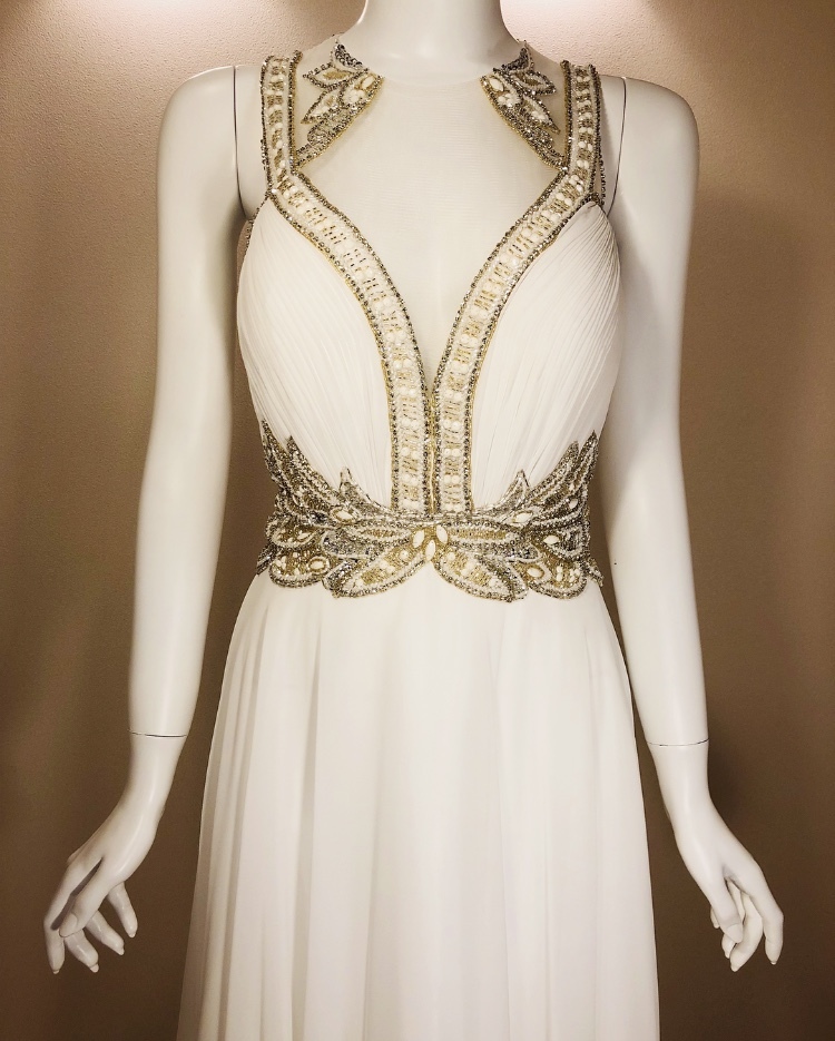 Aライン ホワイトゴールド ロングドレス Dressmm