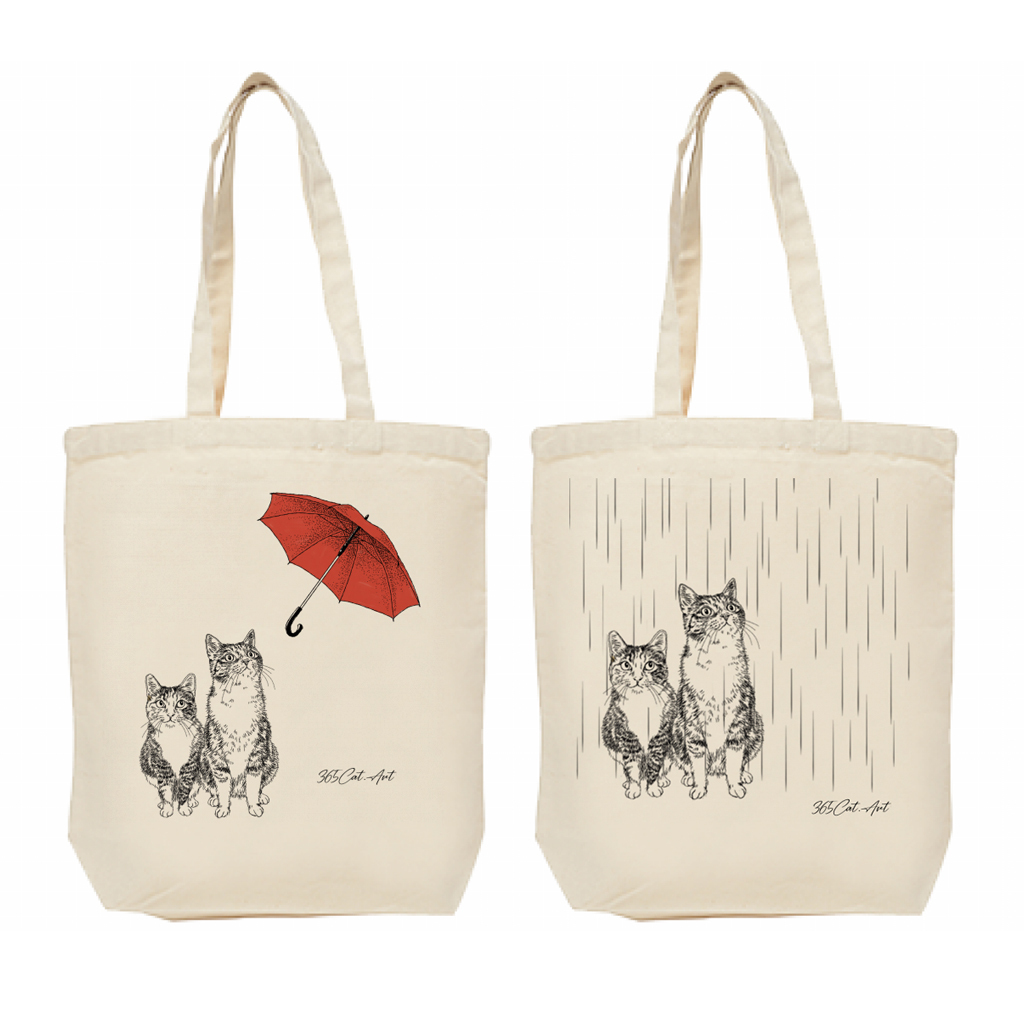 エコバッグ Cats In The Rain 猫の絵 イラスト猫雑貨 猫雑貨 グッズ通販 猫や動物イラスト 似顔絵作成 365cat Art