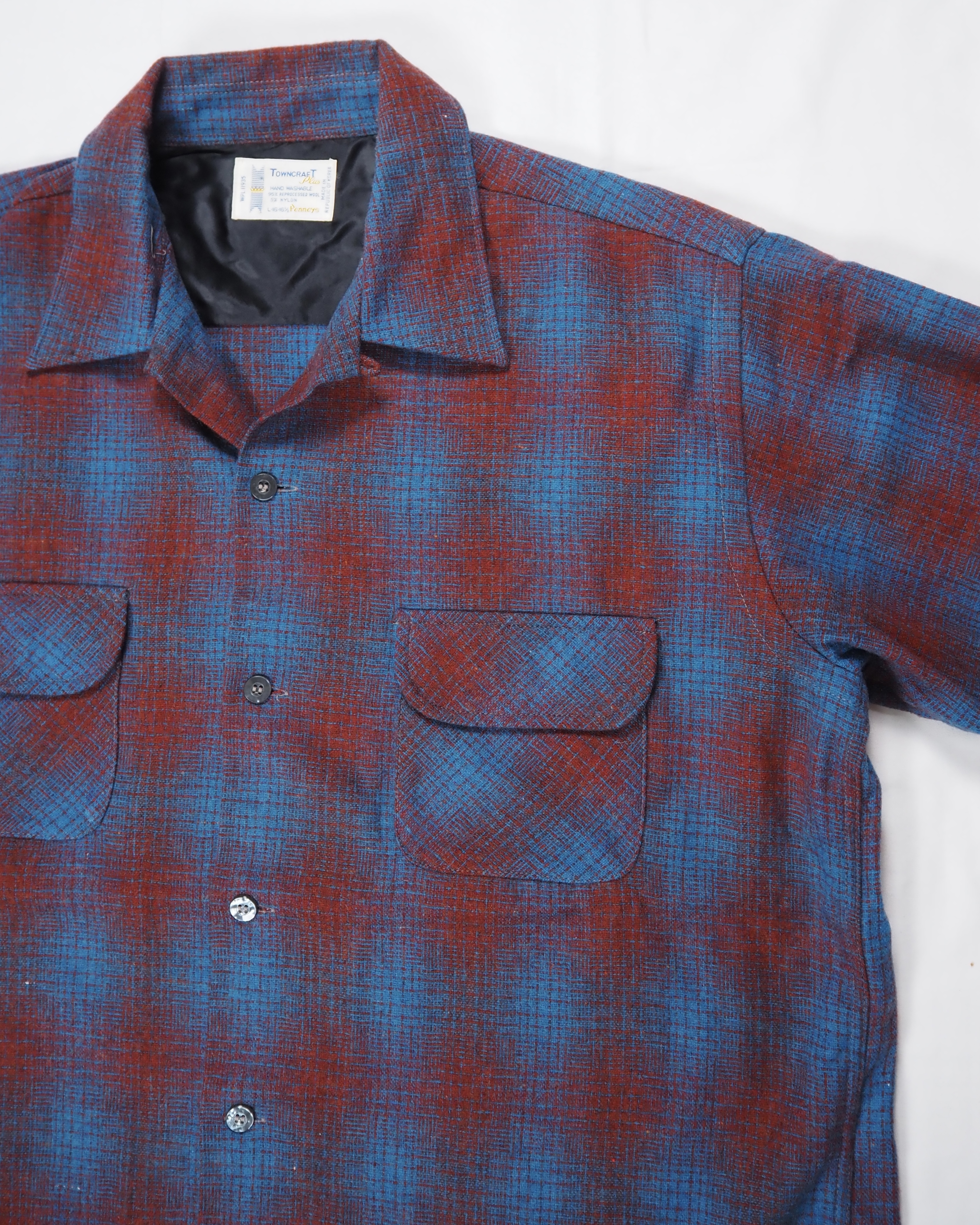 【VCM入荷】70’s Towncraft ウールシャツ レッド×ブルー オンブレ の画像 6