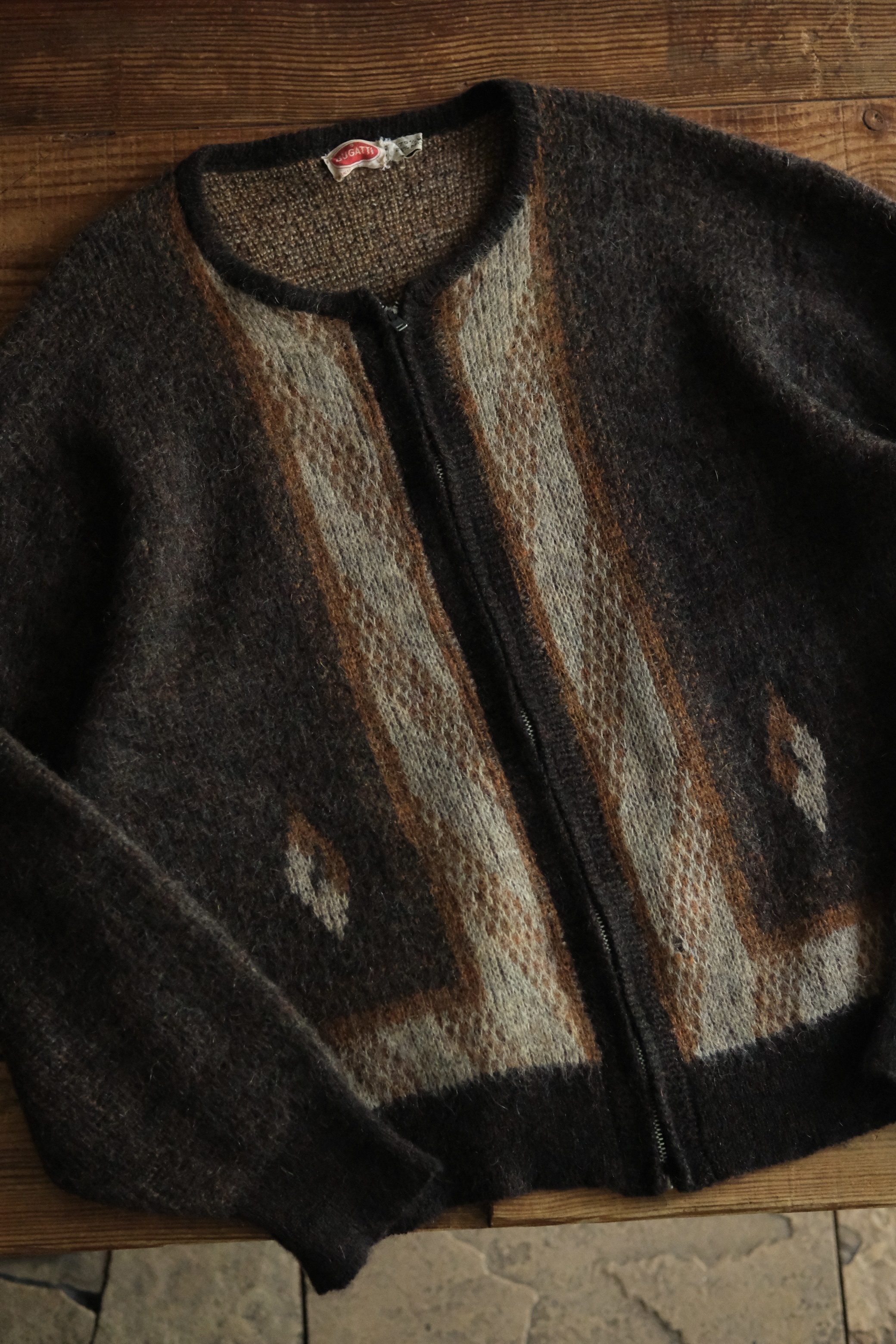 Utah/50's-60's Mohair25% Wool75% crew neck zip cardigan