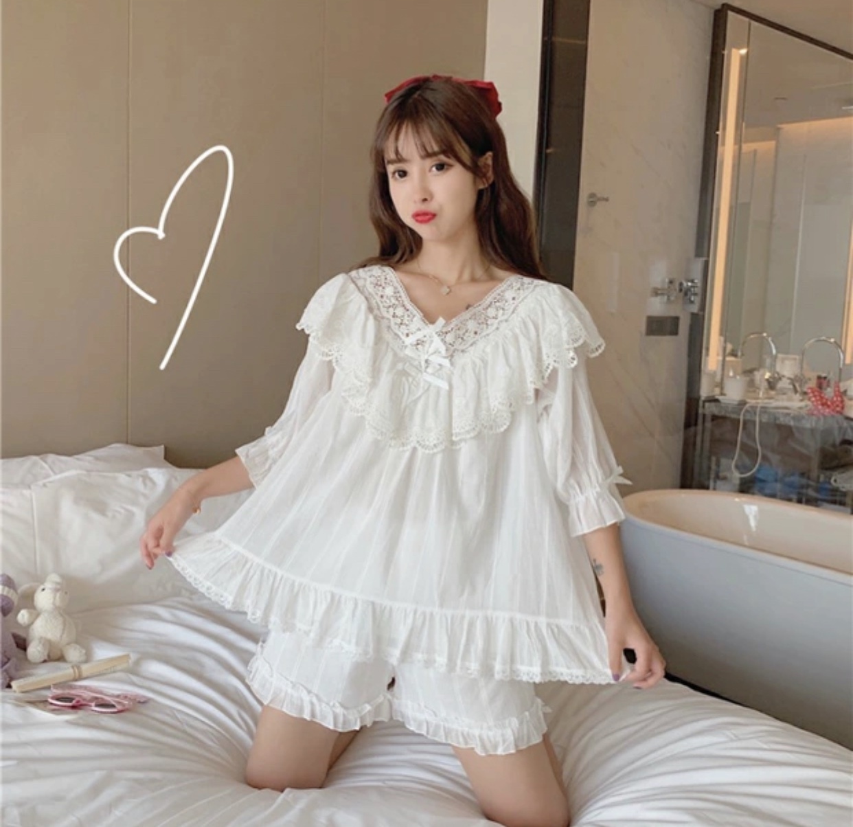 レディースファッション パジャマ 部屋着 ルームウェア セットアップ レース ショートパンツ 春夏コーデ 新作 More Lluze モア ルーゼ