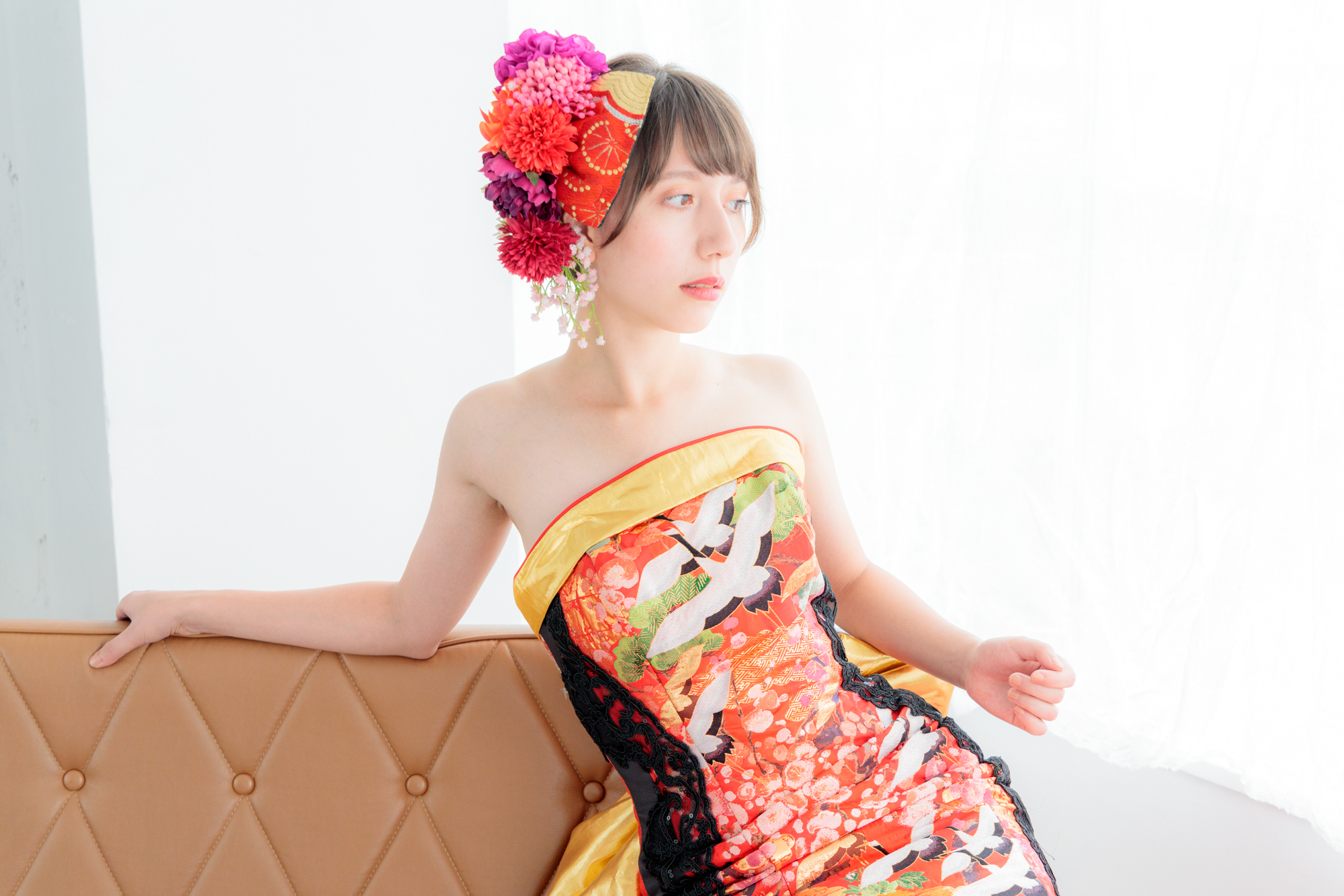 一点もの 和装ウェディング ブライダル 和ドレス 着物ドレス 色打掛 No42 Fujiya Obi Collection