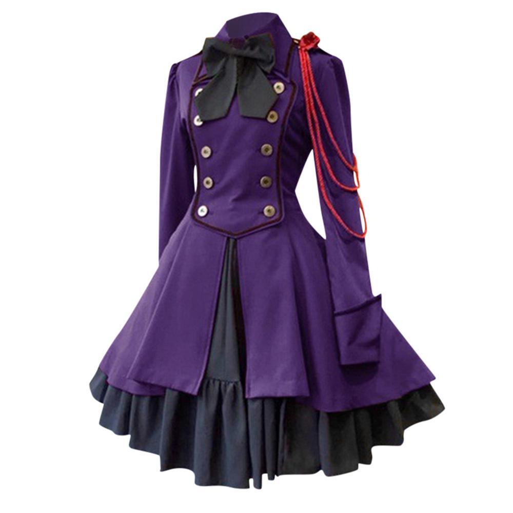 M0028 ゴシックロリータドレス ヴィンテージ 長袖 スクエアカラー 王女 お姫様 軍服 ロリータ ワンピース Purple Magicspice