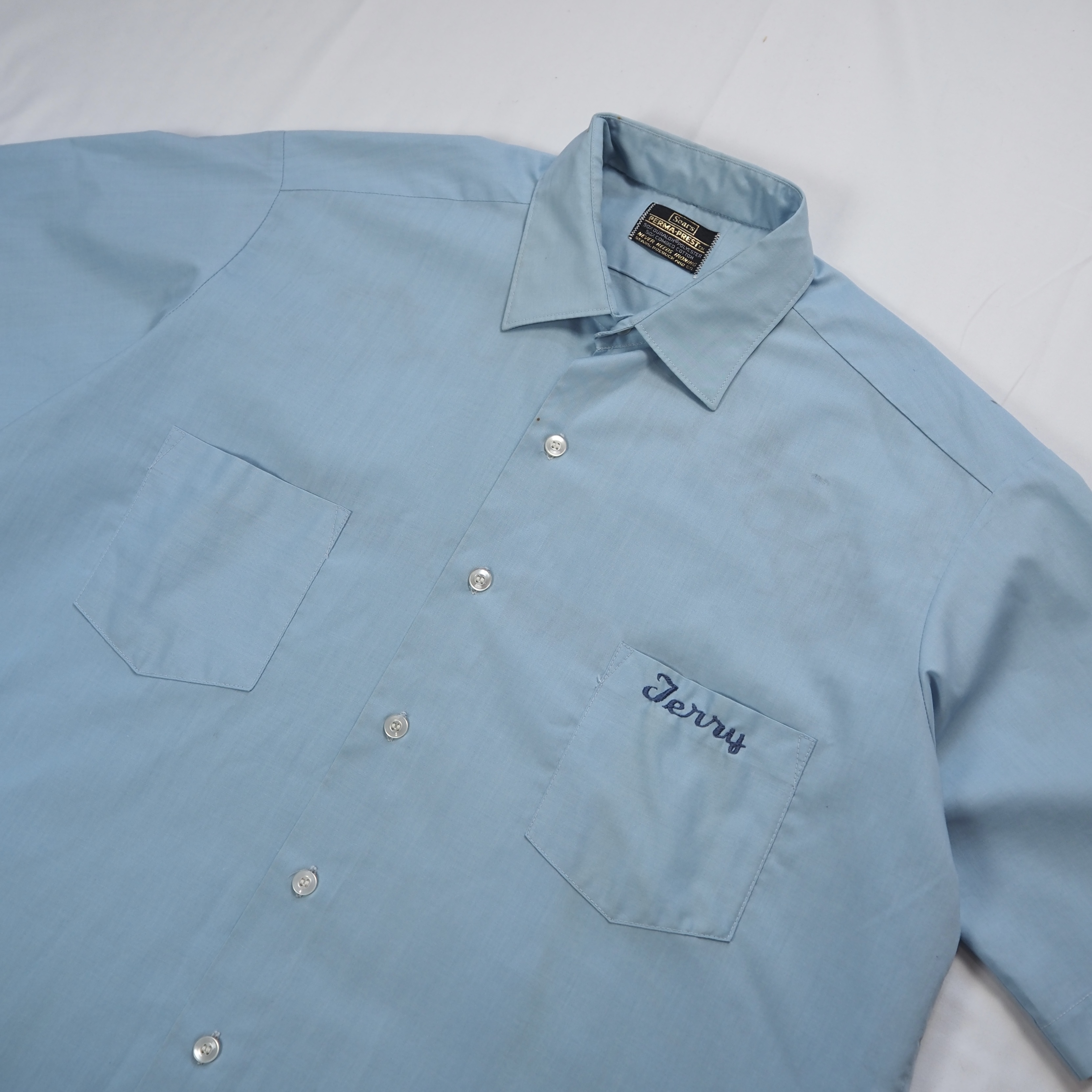 70’s Sears ライトブルー チェーンステッチシャツ の画像 10