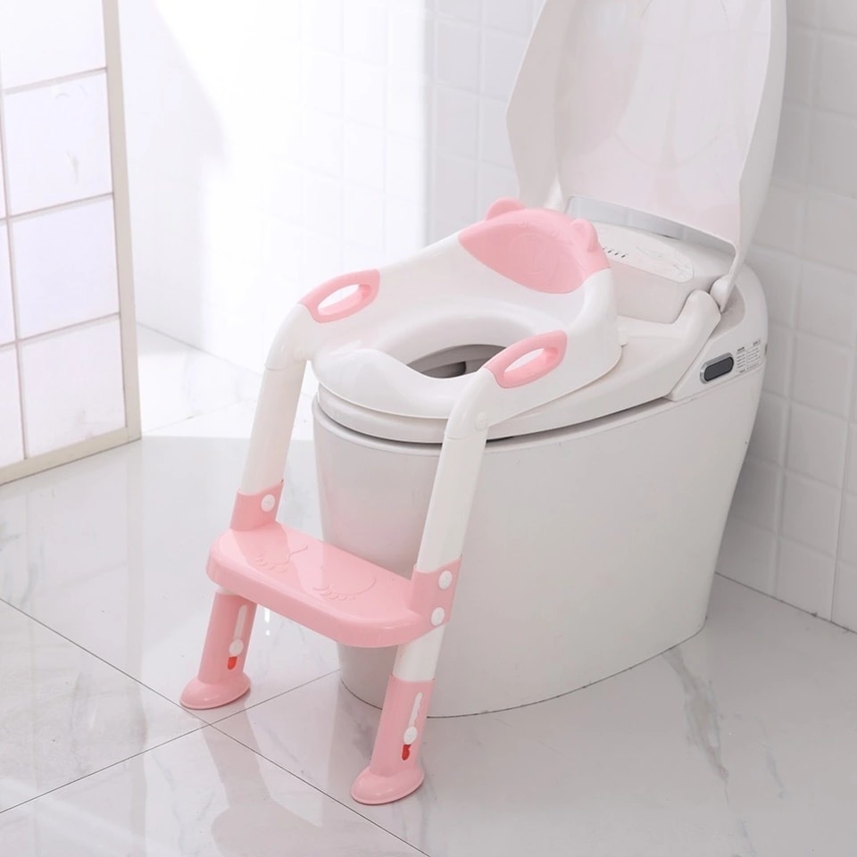 送料無料 ベビートイレ 子供 赤ちゃん トイレトレーニング 乳児 調整可能はしご 便器 ピンク ブルー La Preference