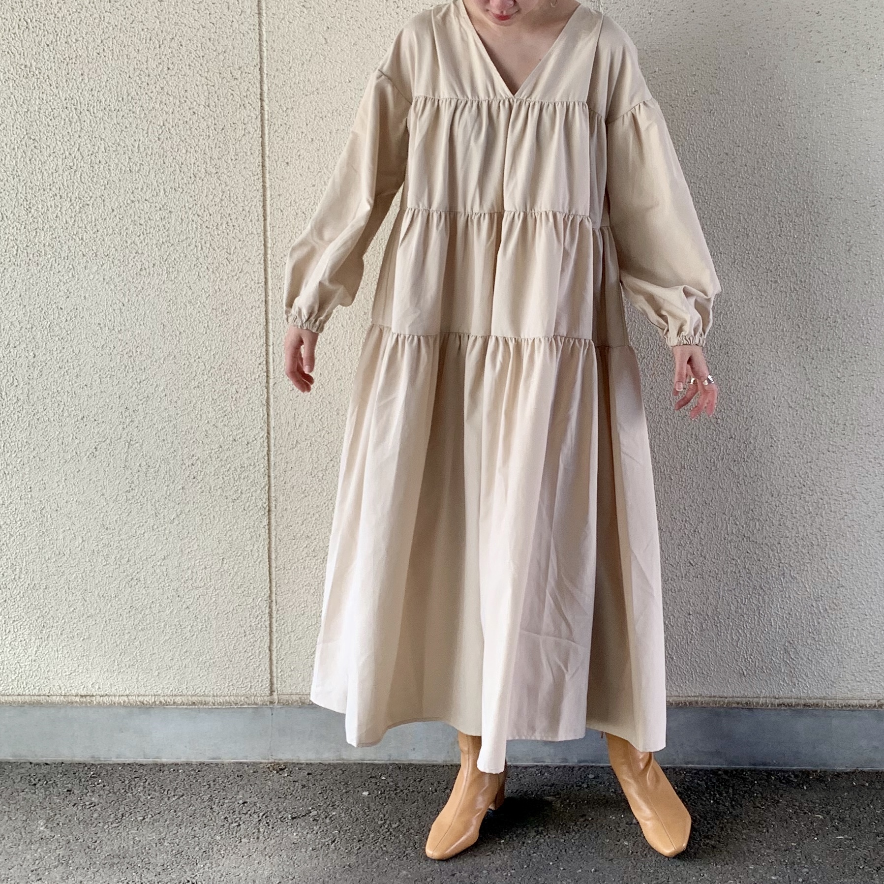 即納 2wayティアードロングワンピース Ivory Attrayant