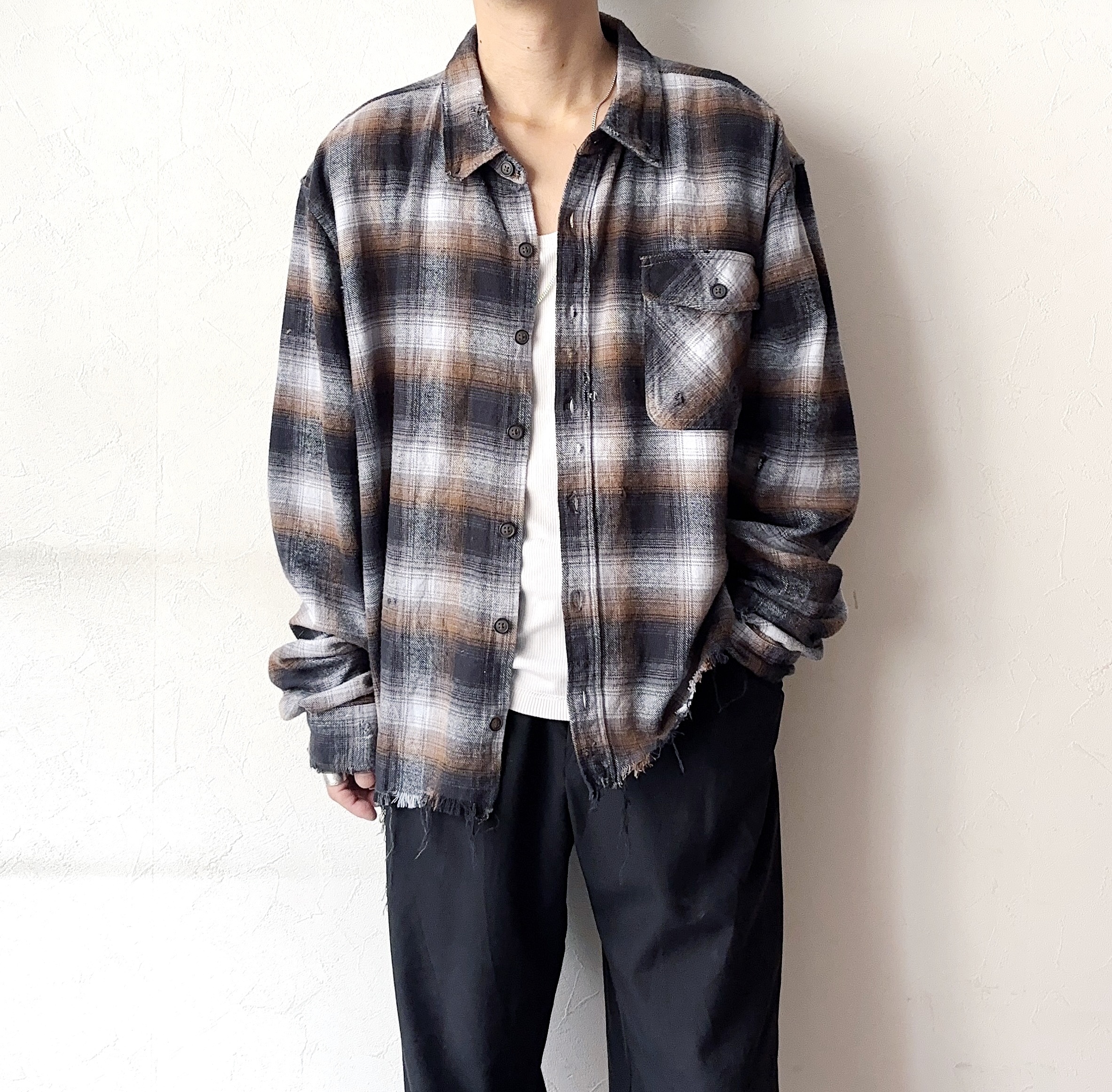 Vintage Grunge Ombre Check Shirt の画像 3