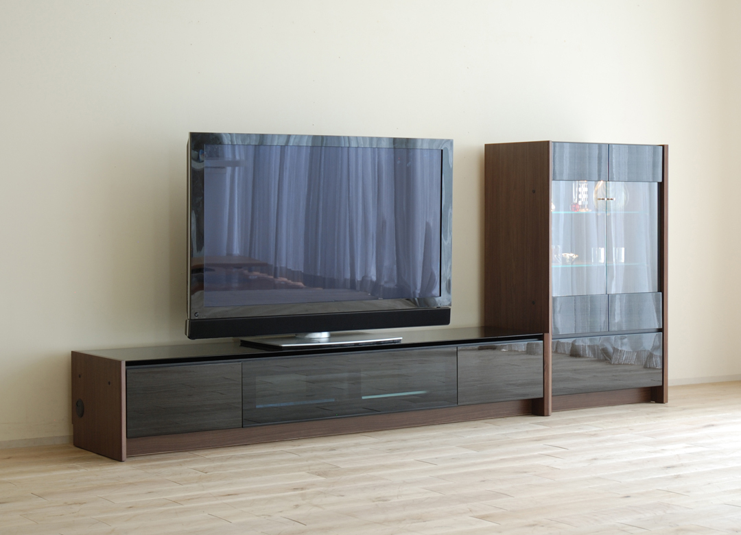 モリタインテリア テレビボード エスト W2000 テレビ台 TVボード おしゃれ ガラス 黒 ブラック 国産 モダン シンプル アクタス系