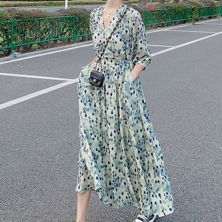 日本最激安 ロングシャツワンピース 長袖 夏 マキシワンピース シフォン ドット柄 カシュクール 大阪購入 Ssl Daikyogo Or Jp