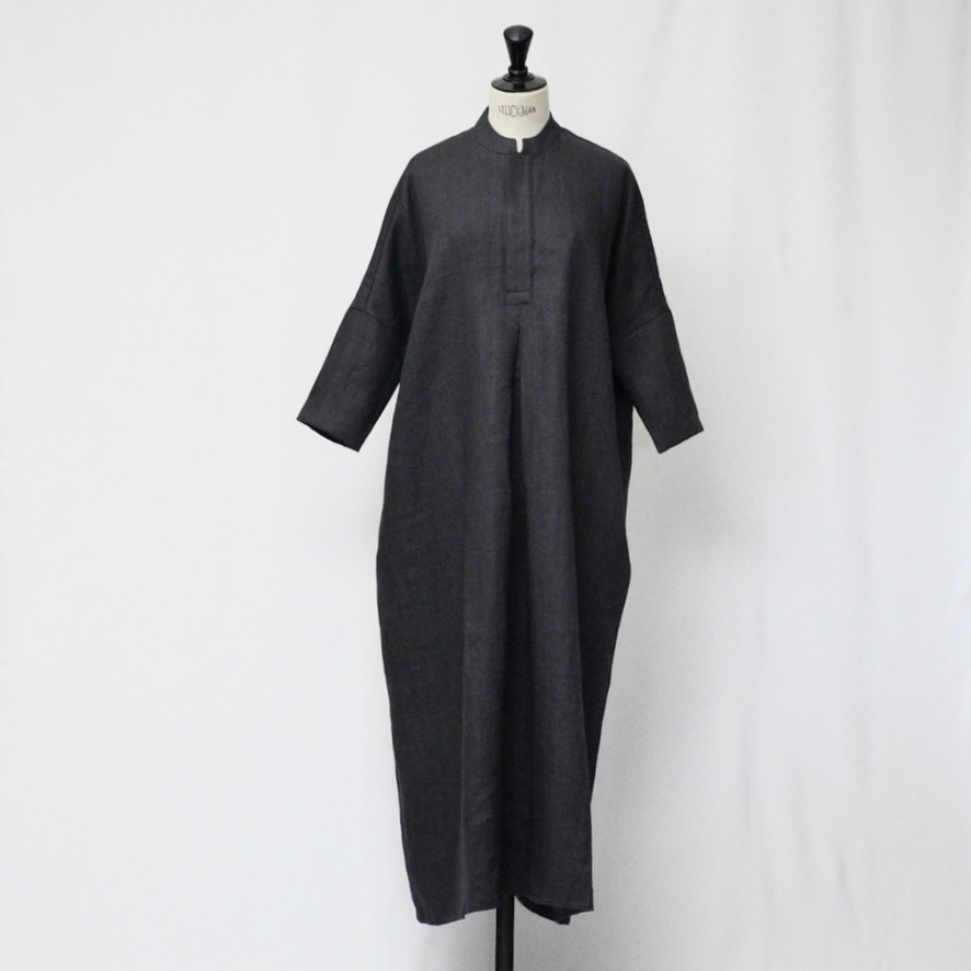 【ヘリンボーンリネン】Komea Dress : コメアワンピース<charcoal>