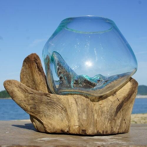 吹きガラスと天然木のオブジェxs 金魚鉢 メダカ 水槽 アクアリウム テラリウム コケリウム 花瓶 流木ガラス アジアンファクトリー