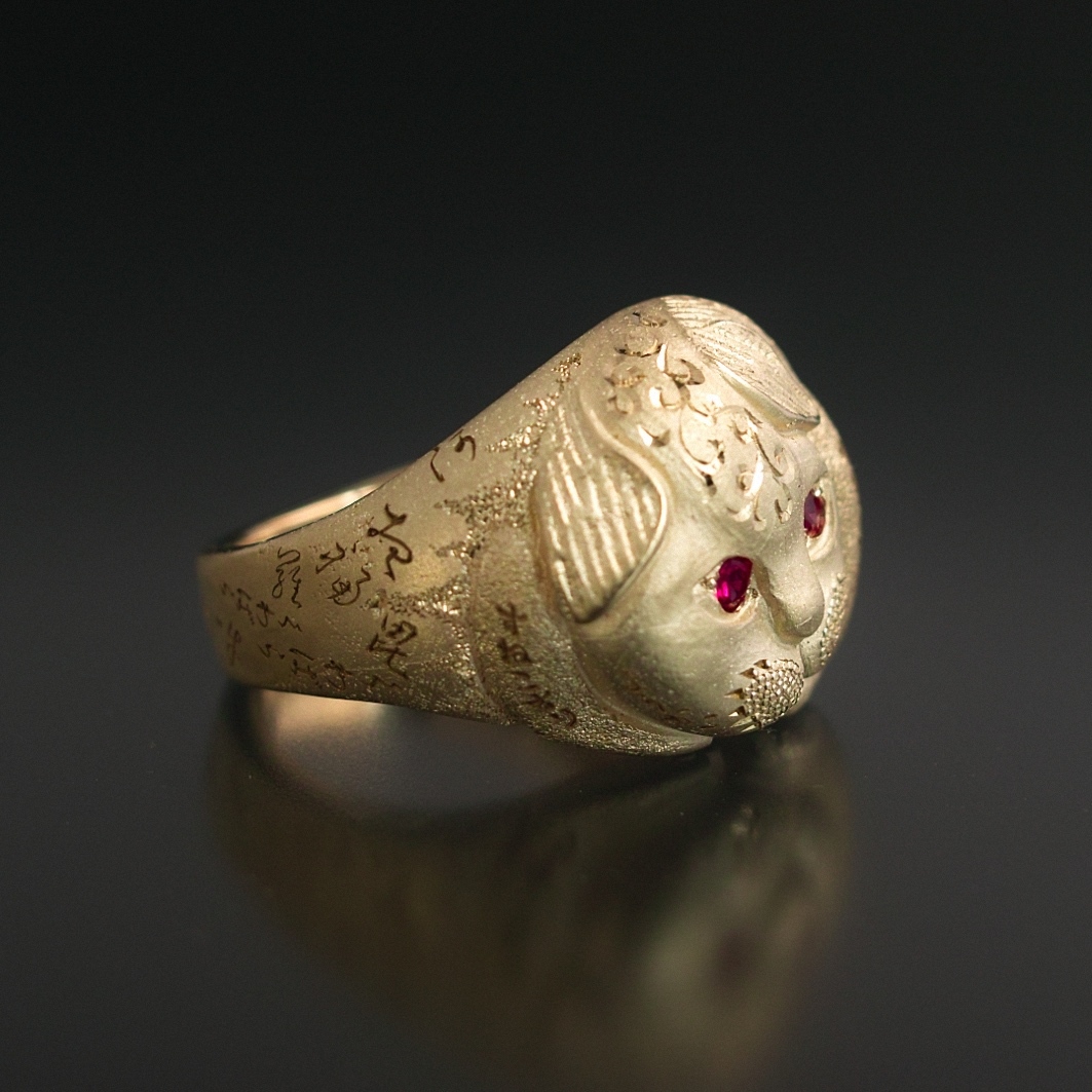 受注制作|犬? 猫? 妖怪指輪 『 すねこすり 』 10金イエローゴールド*ルビー