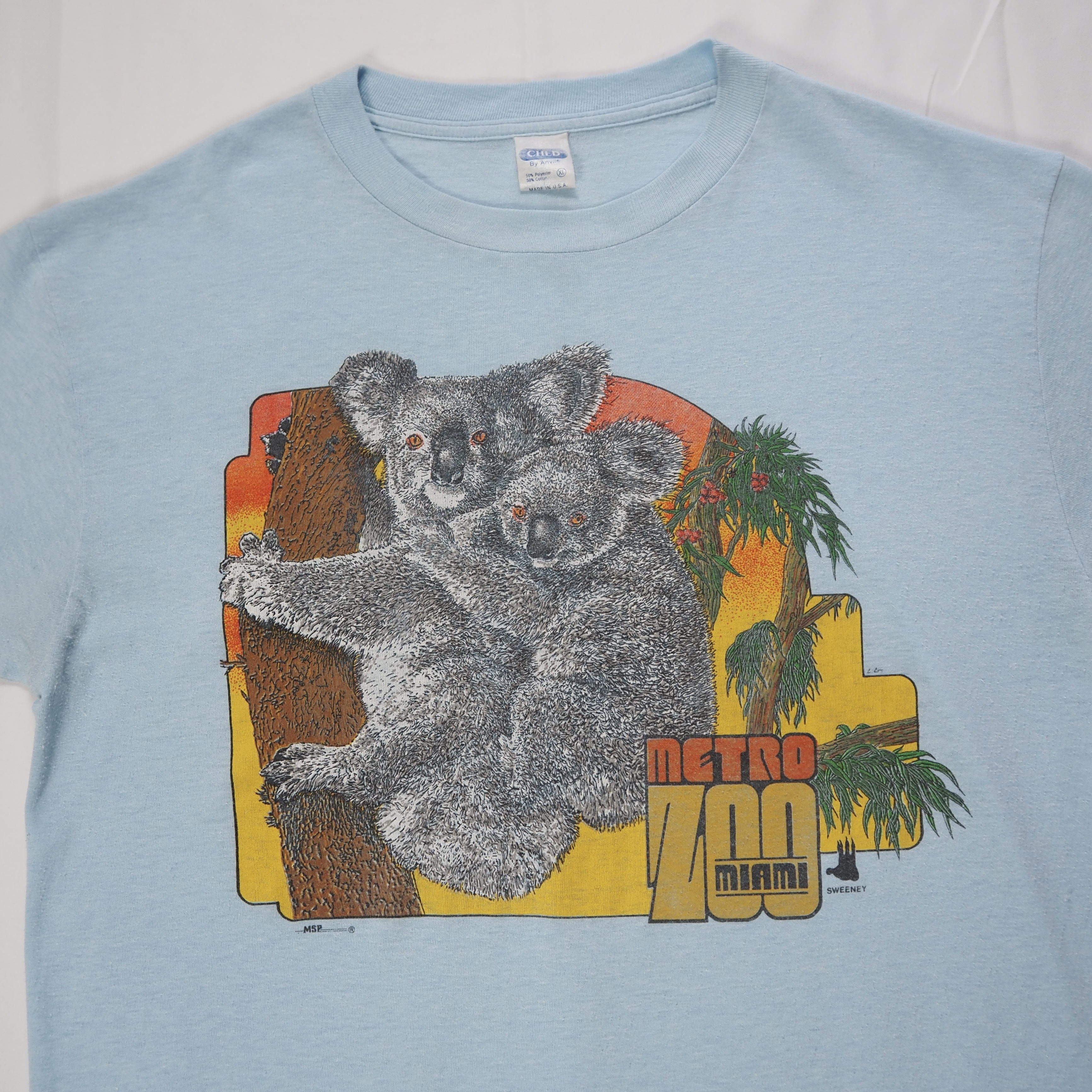 80’s Anvil スーベニアTシャツ コアラ 水色 の画像 2