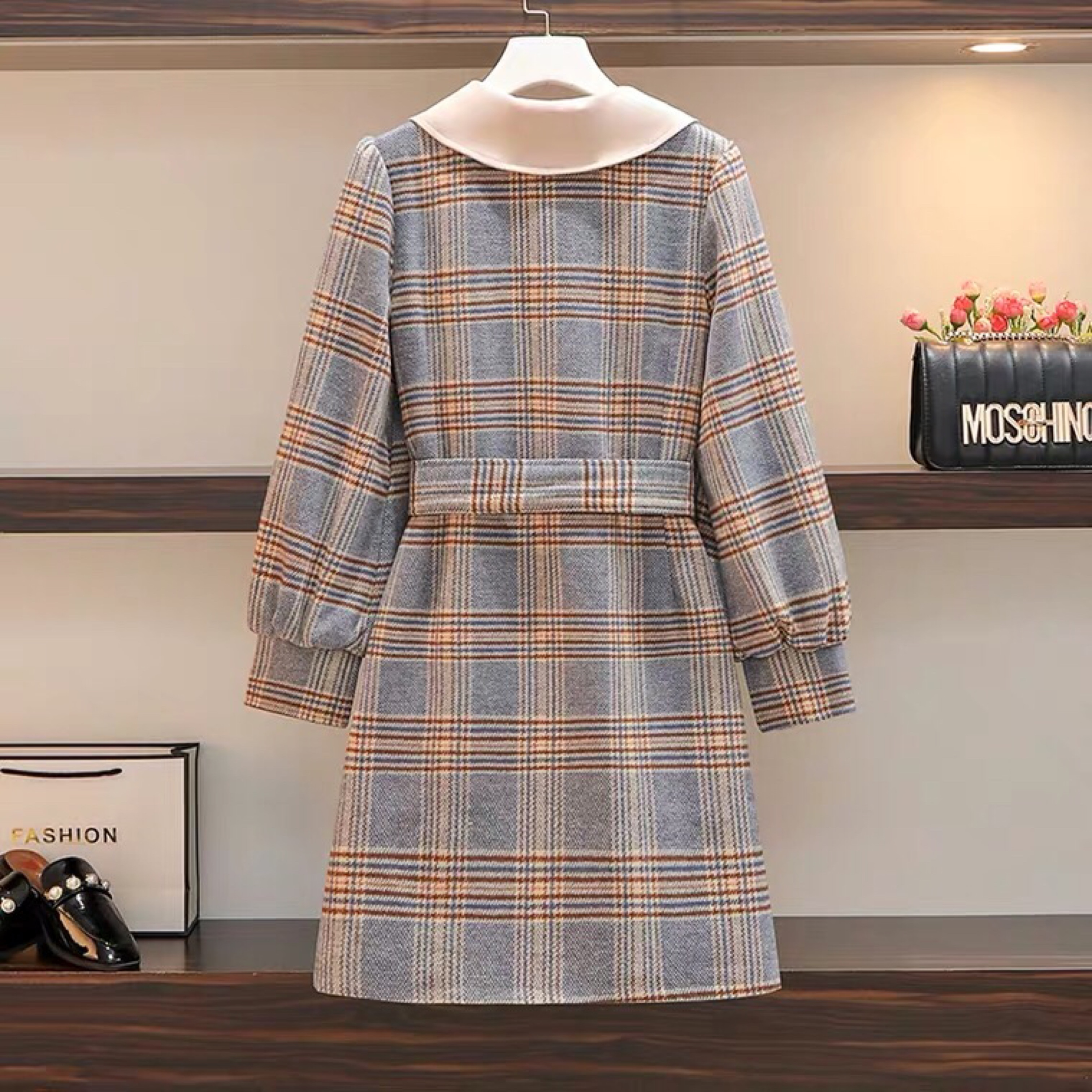 レトロガーリー チェック柄ミニ丈ワンピース A0445 Retro N