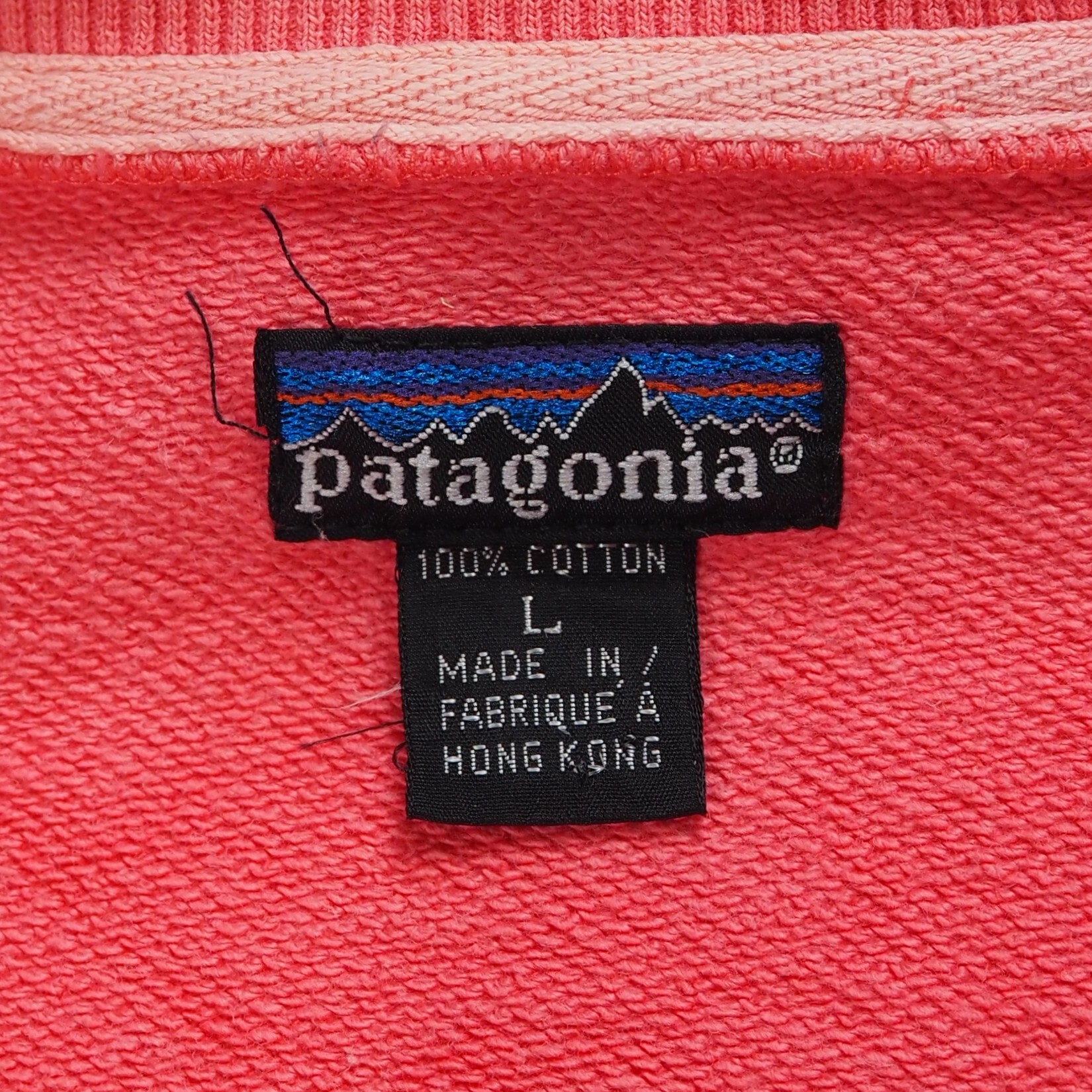 【9/23 20:00入荷】90's Patagonia ハーフジップスウェット ピンク Lサイズ の画像 7