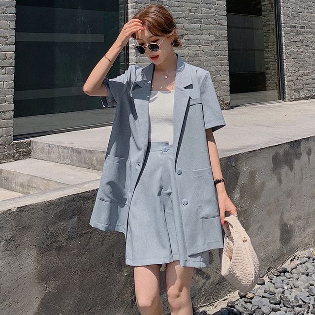 セットアップ レディース 春夏 ツーピース スーツセットアップ テーラードカラー ショートパンツ マスキュリンスタイル フェミニン 大人カジュアル レイヤード Su 0125 Y Happy Orurea ハッピーオルレア