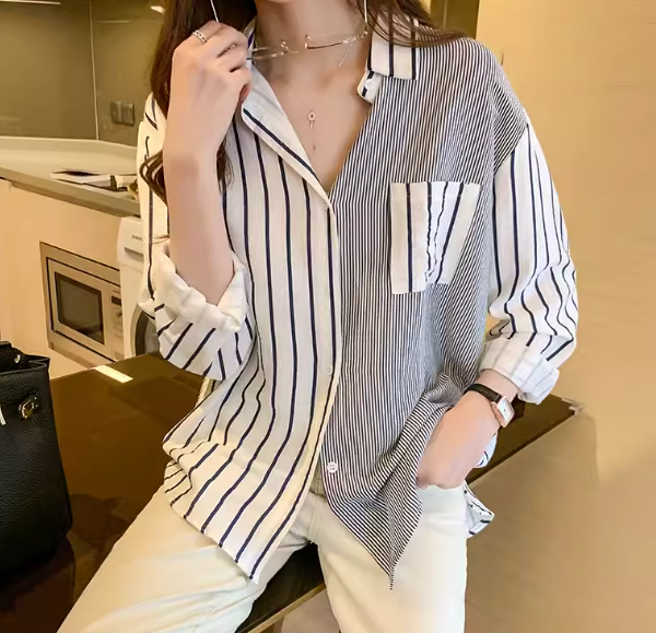 レディース トップス シャツ アシンメトリー ミドル丈 左右非対称 長袖 襟付き ポロカラー 前開き 異国風 ボタン リネン 綿 コットン かわいい 大人可愛い きれいめ カジュアル おしゃれ