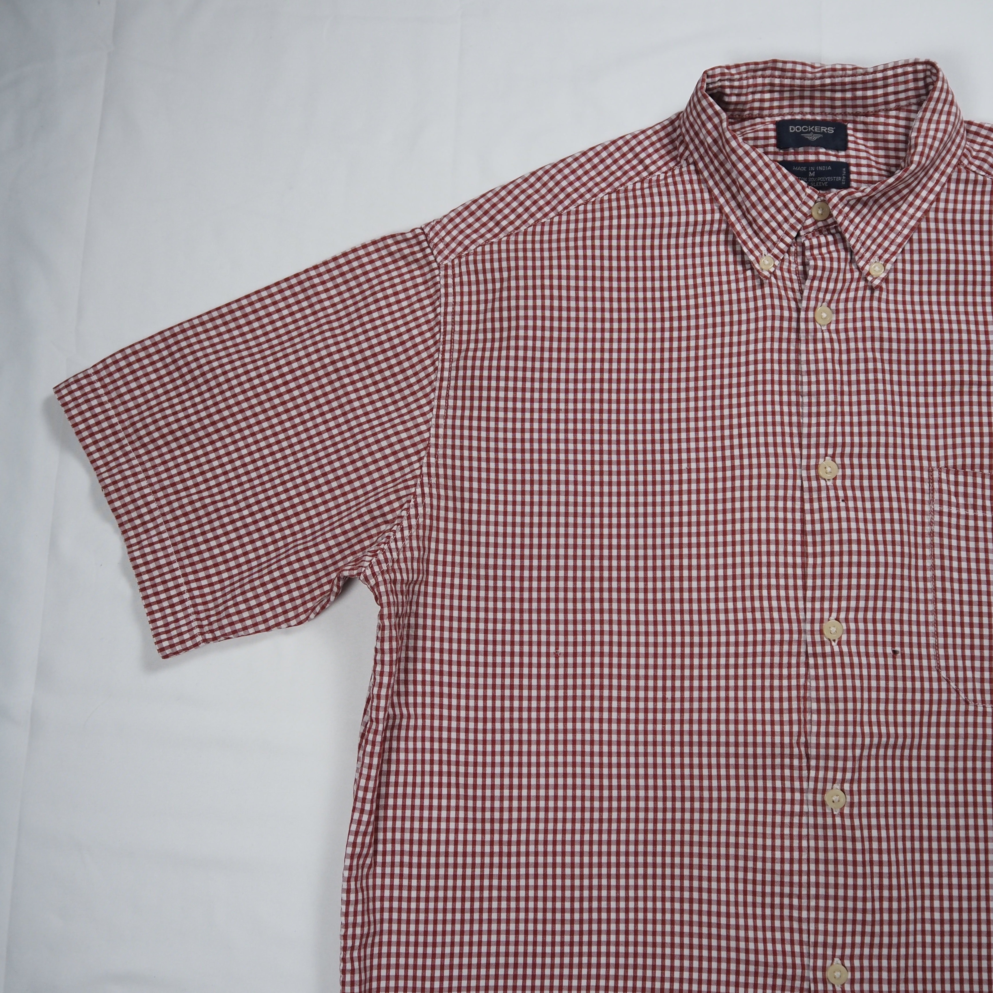 90’s Dockers 半袖コットンシャツ ギンガムチェック Mサイズ レッド の画像 5