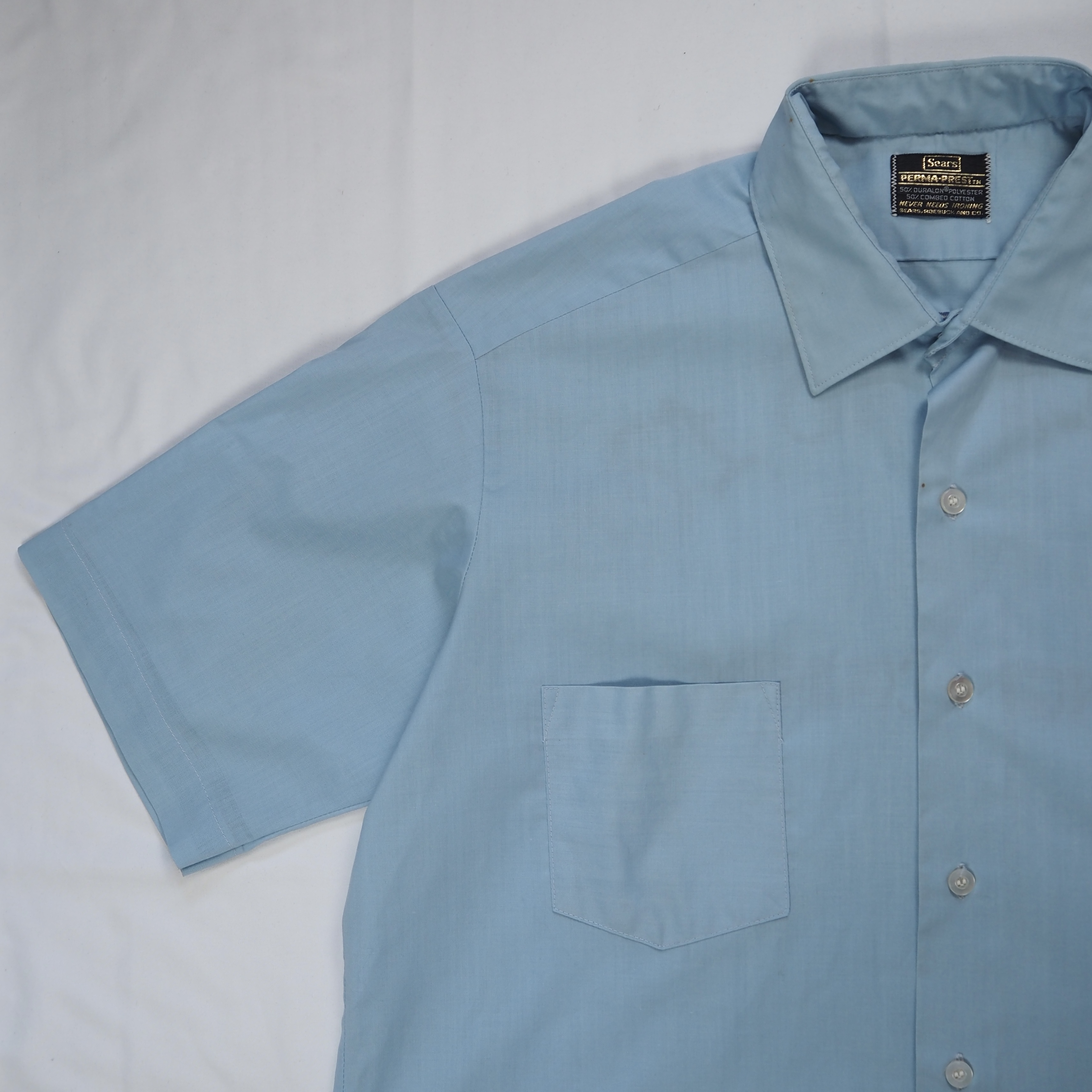 70’s Sears ライトブルー チェーンステッチシャツ の画像 13