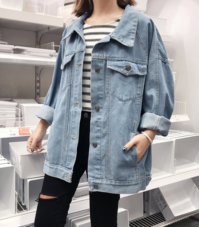 送料無料 デニムジャケット Gジャン ブルー ラグラン袖 胸ポケット フラップポケット ゆるスタイル 韓国トレンド ゆるカジ ビッグポケット 大人カジュアル シンプル ベーシック アウター 春秋 通学 デイリー お出かけ デート 女子会 普段使い Ot 136kw Imagibune