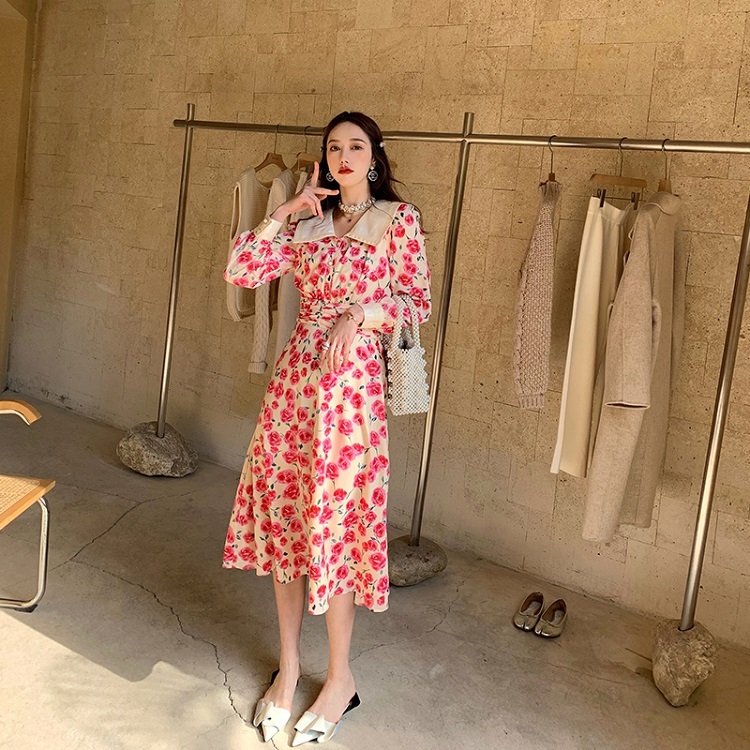 ワンピース ワンピ レディース 女性用 花柄 長袖 膝下 長袖 襟あり ハイウエスト デート リゾート 旅行 普段着 デイリー レトロ 大人かわいい 人気 おすすめ 定番 Op1014 Colorful Closet おしゃれなトレンド海外レディースファッション通販 カラフルクローゼット