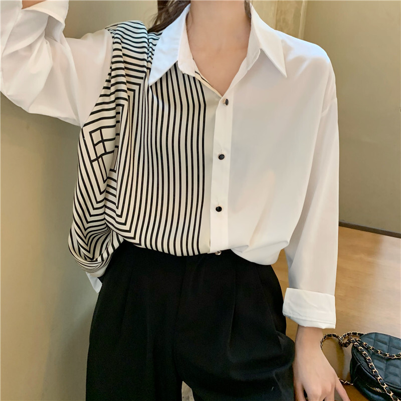 aw ツートンカラーストライプ柄シャツ 韓国レディースファッション通販 Krex ケーレックス aw ツートンカラーストライプ柄シャツ 韓国レディースファッション通販 Krex ケーレックス