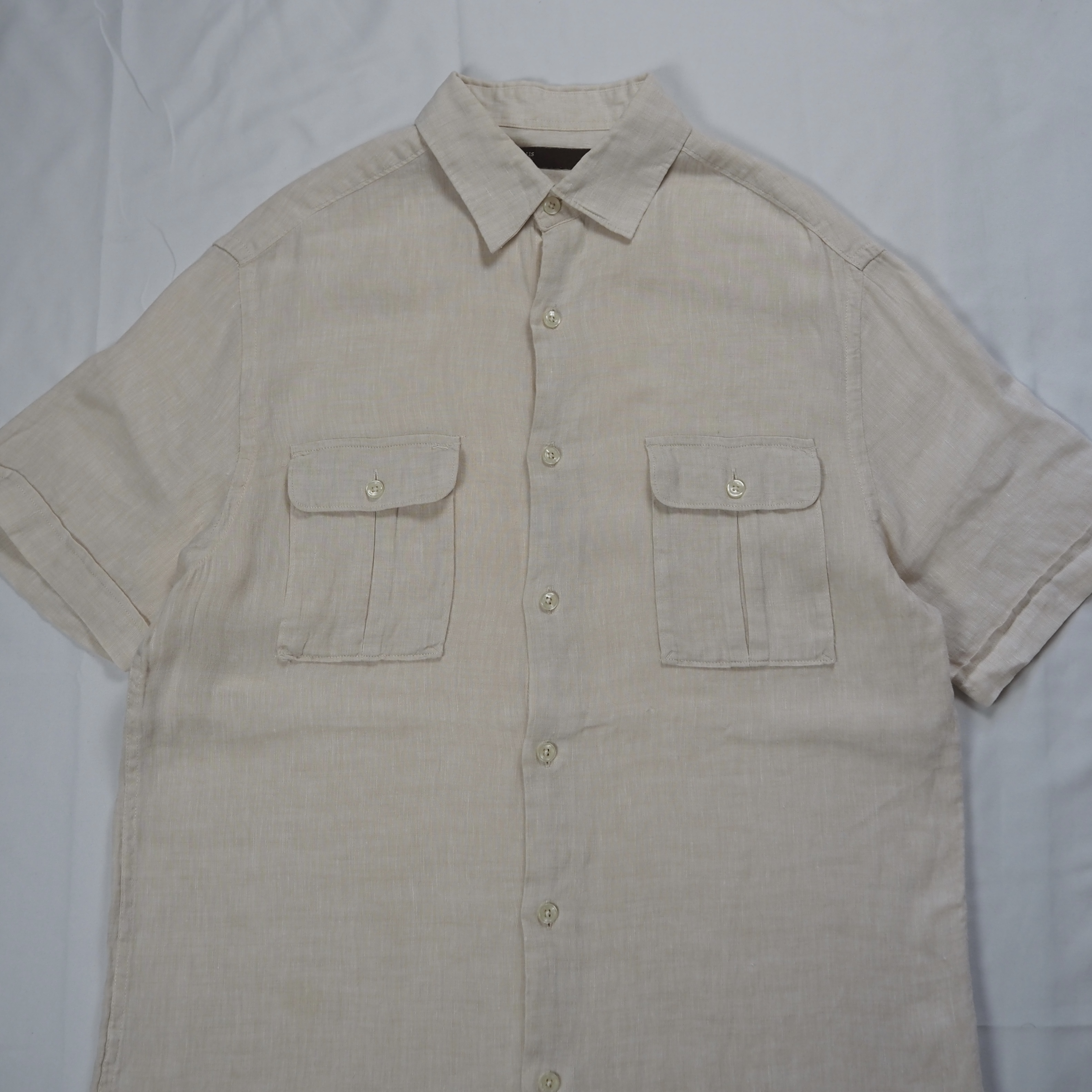 00’s Perry Ellis リネンシャツ Mサイズ 生成り 無地 の画像 3