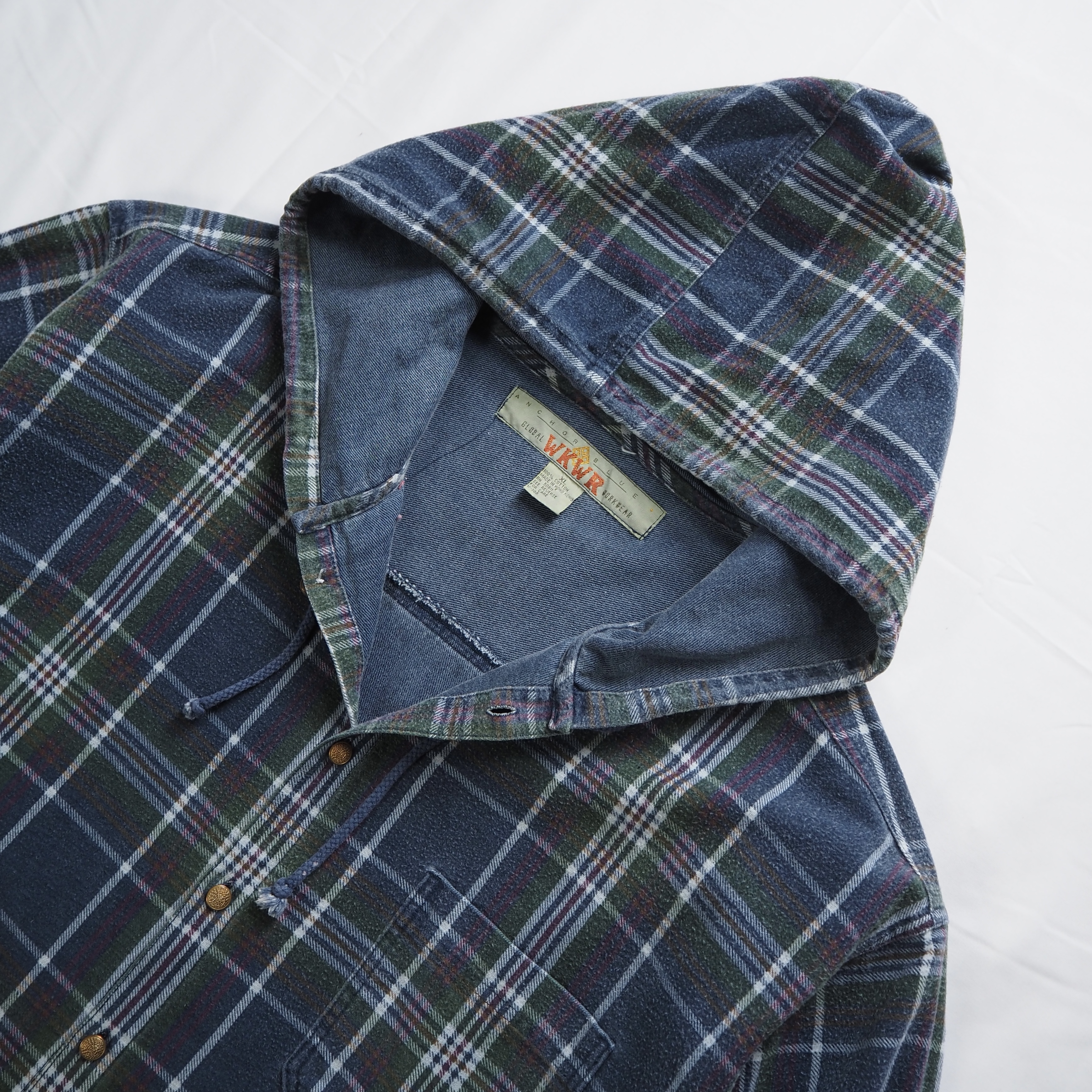 00’s Anchor Blue フランネルボタンフーディ XL の画像 2