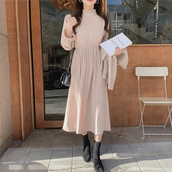 ワンピース ロング 長袖 シフォンワンピース ミモレ丈 春夏新作 春服 春物 夏服 結婚式 プリーツ フリル ワンピース ロング 長袖 シフォン ワンピース ミモレ丈 春夏新作 春服 春物 夏服 Leaflower 001 リーフラワー レディースファッション専門店