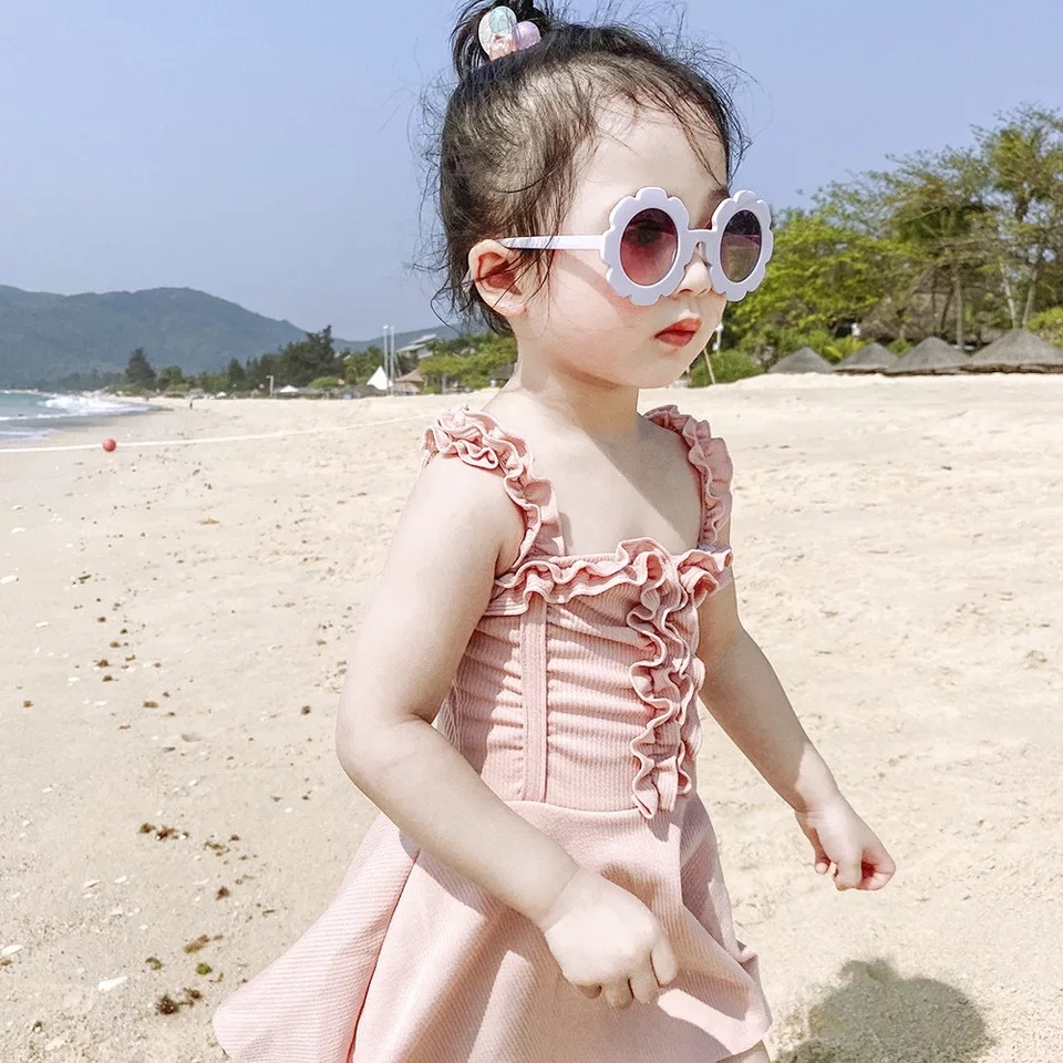 送料無料 予約商品 ワンピース キッズ 水着 ブルー オレンジ フリル ベビー 女の子 Selectshop Aya