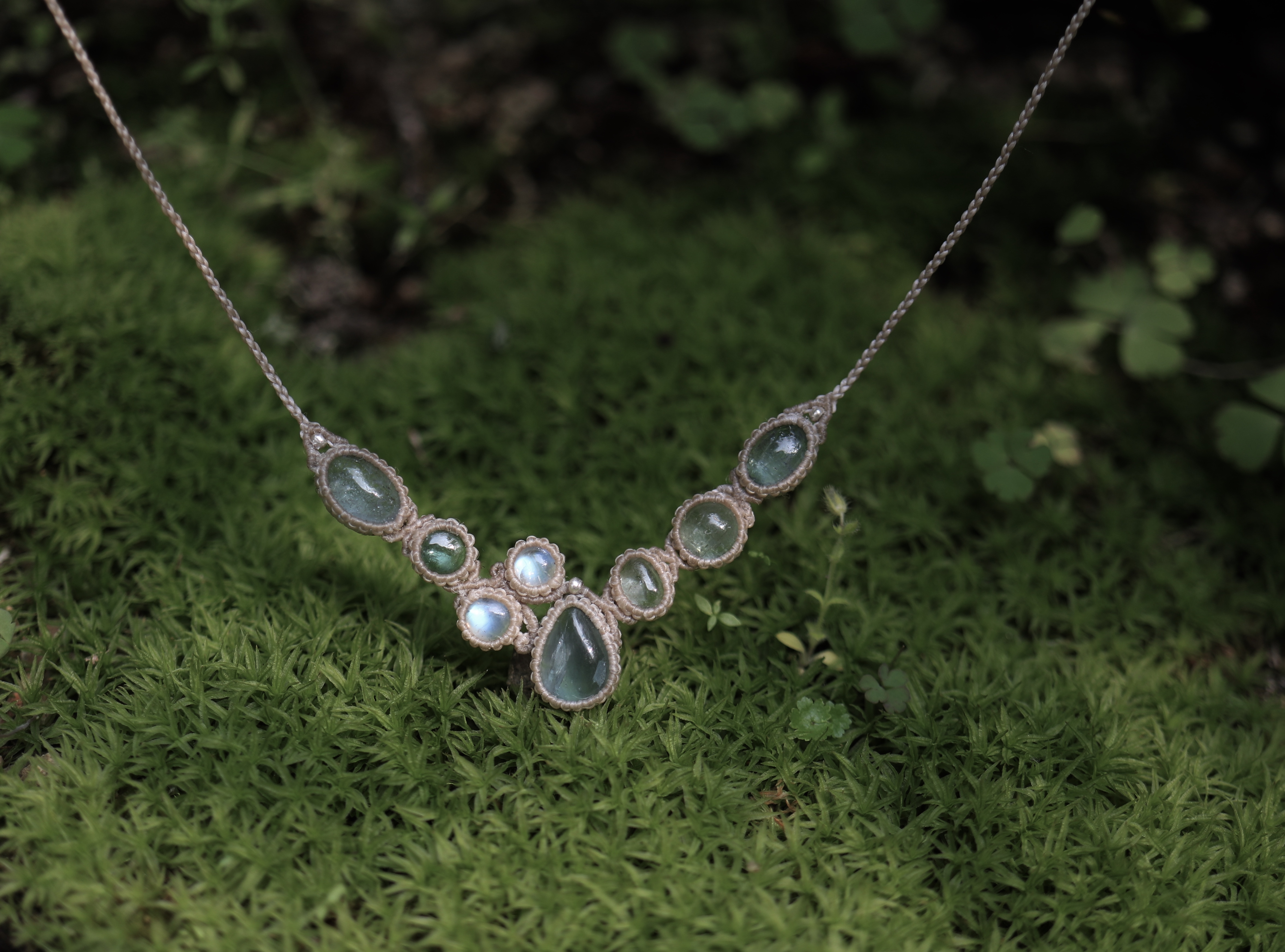 アクアマリン グリーントルマリン ムーンストーン ネックレス Yuji Handmade Creations