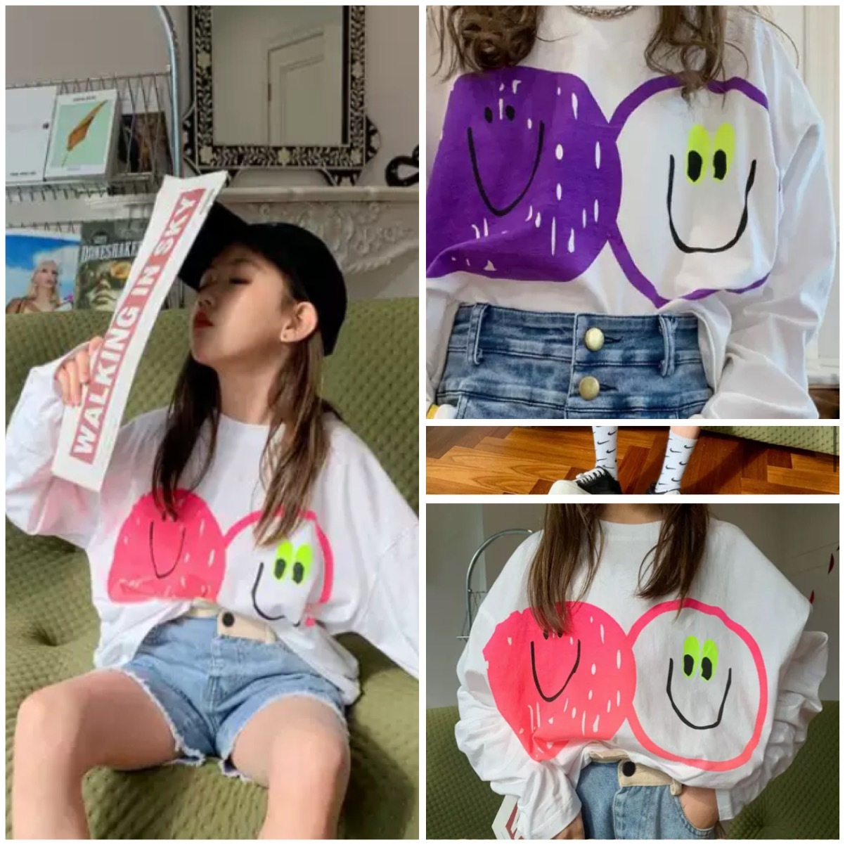 110cm 160cm 2カラー Tシャツ 長袖 手書き風 ニコちゃんマーク ロンt A Dear Child 110cm 160cm 2カラー Tシャツ 長袖 手書き風 ニコちゃんマーク ロンt A Dear Child