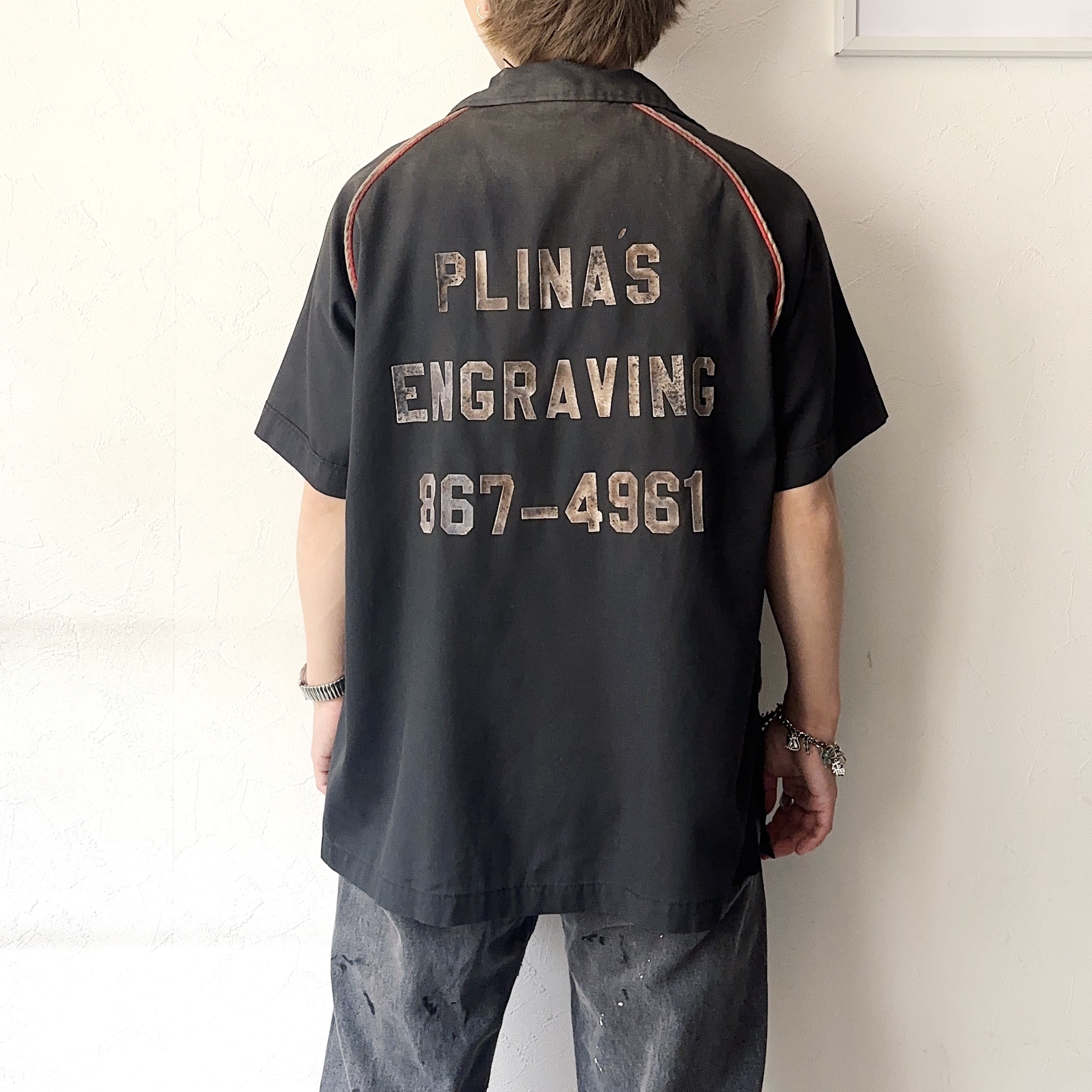 Vintage 70's【Hilton】"PLINA'S ENGRAVING" Grunge Bowling Shirt の画像 4