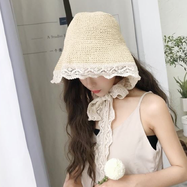 スウィートガーリー レース顎ひも付き麦わら帽子 C09 Retro N