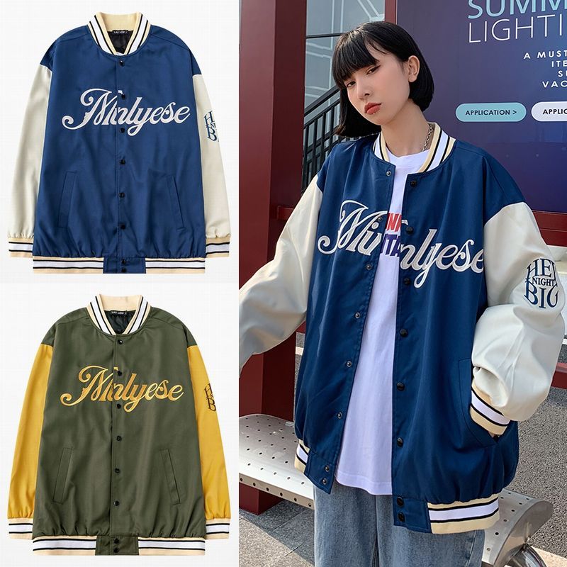 ユニセックス アウター メンズ レディース スタジャン スタジアムジャンバー 刺繍 オーバーサイズ 大きいサイズ ルーズ ストリート Tbn Mamos マモス ストリートファッションならお任せ 韓国ファッションがお好きな方も要チェックです