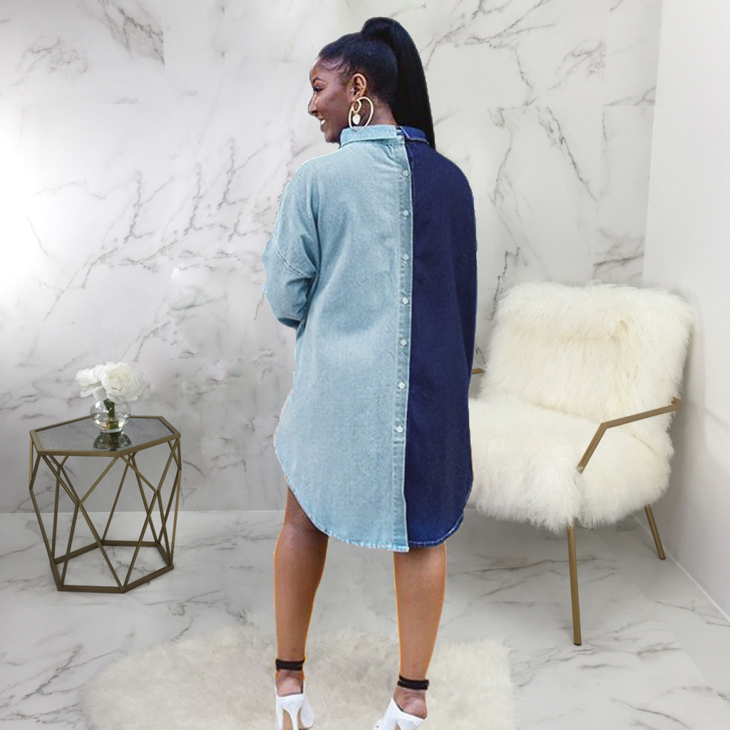 カジュアルデニムワンピース シャツワンピ バイカラー ショート丈 ベーシック 秋冬 レディース 代 30代 Dj Freak